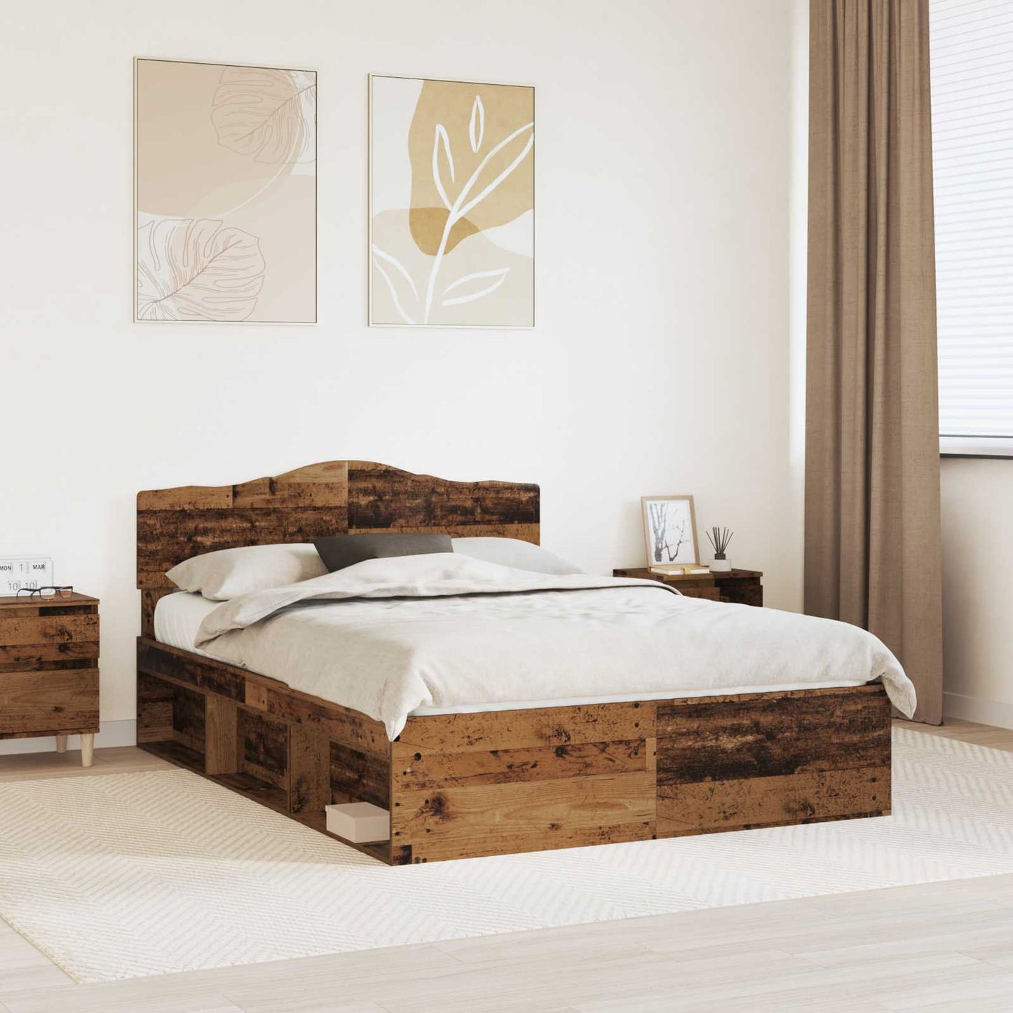 vidaXL Σκελετός Κρεβατιού Παλιό ξύλο 140 x 190 cm Στερεά ξυλεία πεύκου
