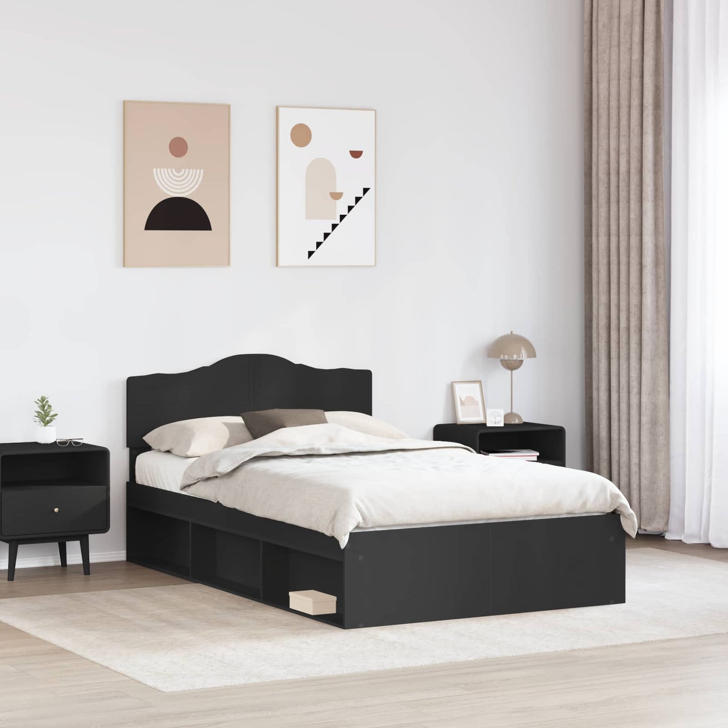 vidaXL Σκελετός Κρεβατιού Μαύρο 135 x 190 cm Στερεά ξυλεία πεύκου