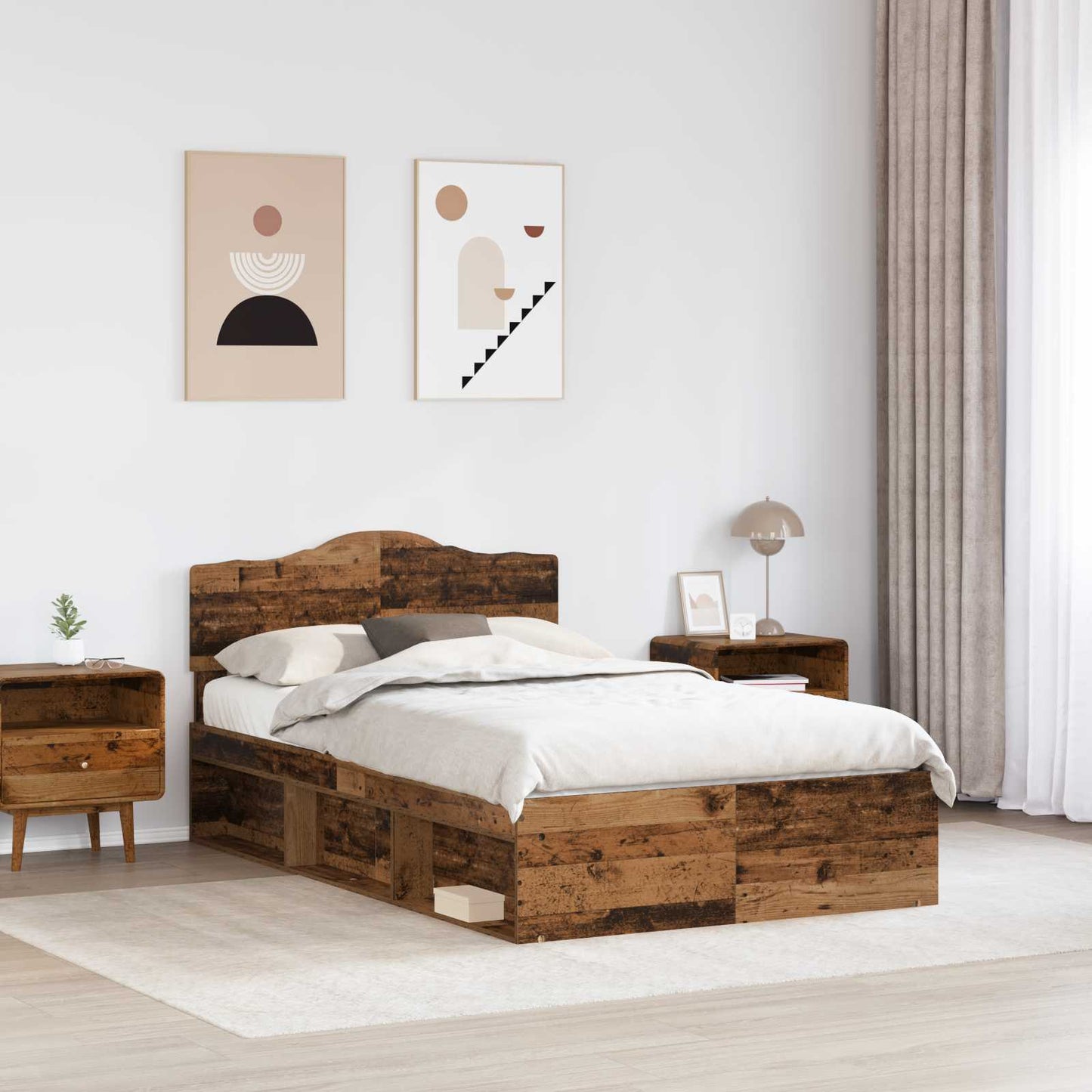 vidaXL Σκελετός Κρεβατιού Παλιό ξύλο 135 x 190 cm Στερεά ξυλεία πεύκου