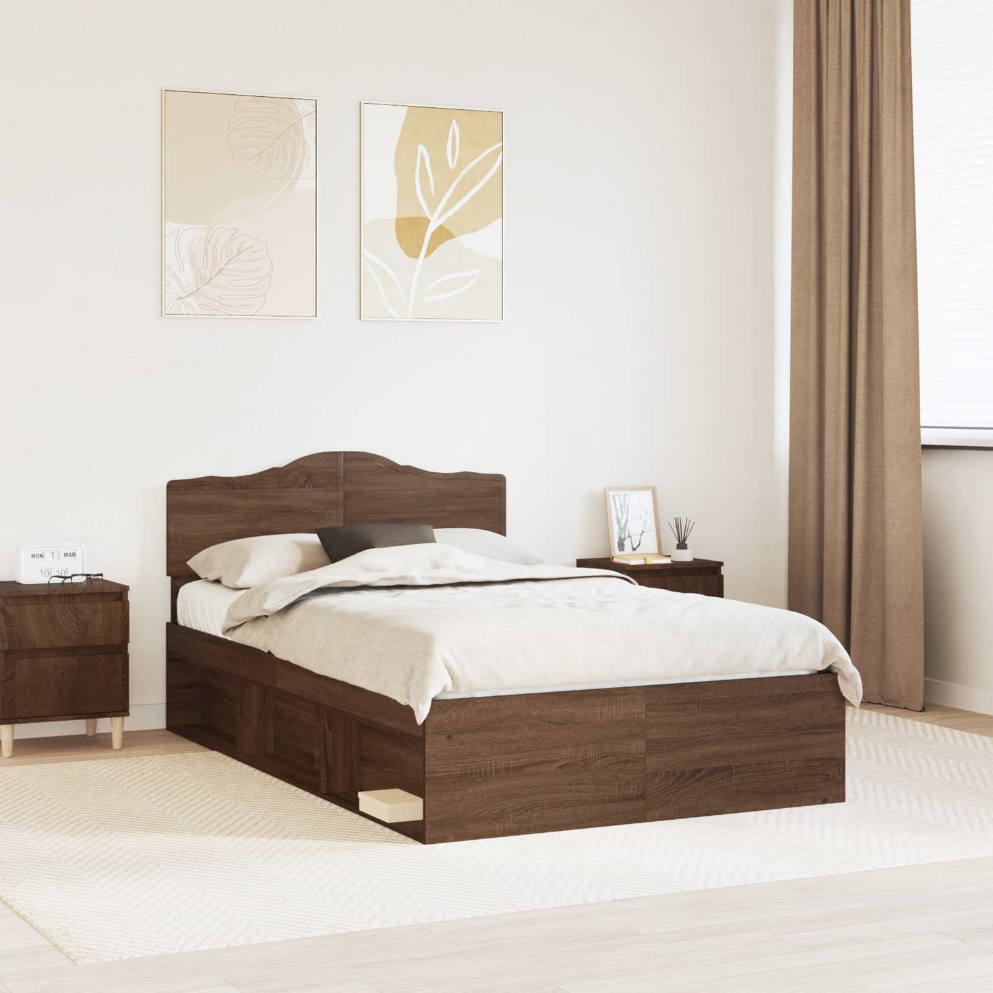 vidaXL Σκελετός Κρεβατιού Καφέ δρυς 120 x 190 cm Στερεά ξυλεία πεύκου