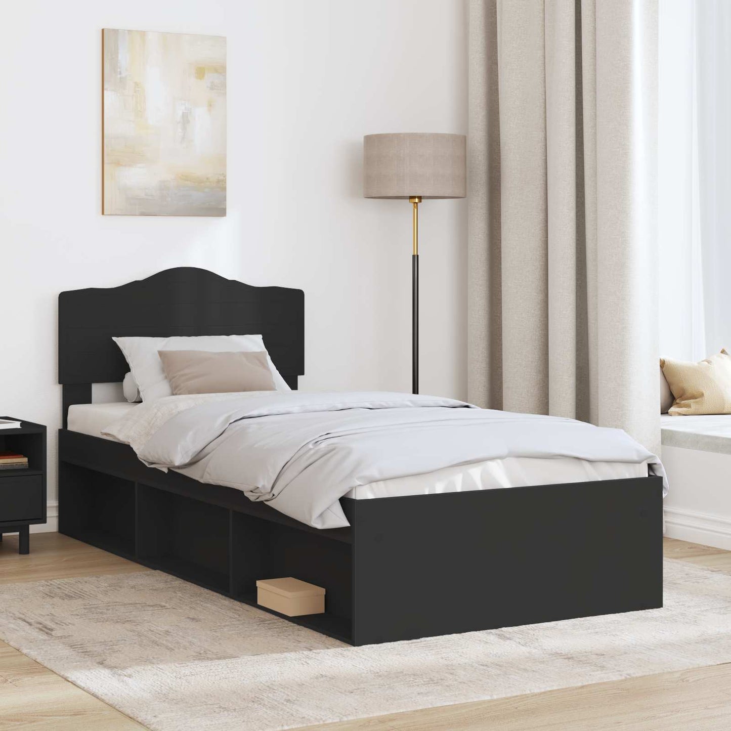 vidaXL Σκελετός Κρεβατιού Μαύρο 90 x 200 cm Στερεά ξυλεία πεύκου