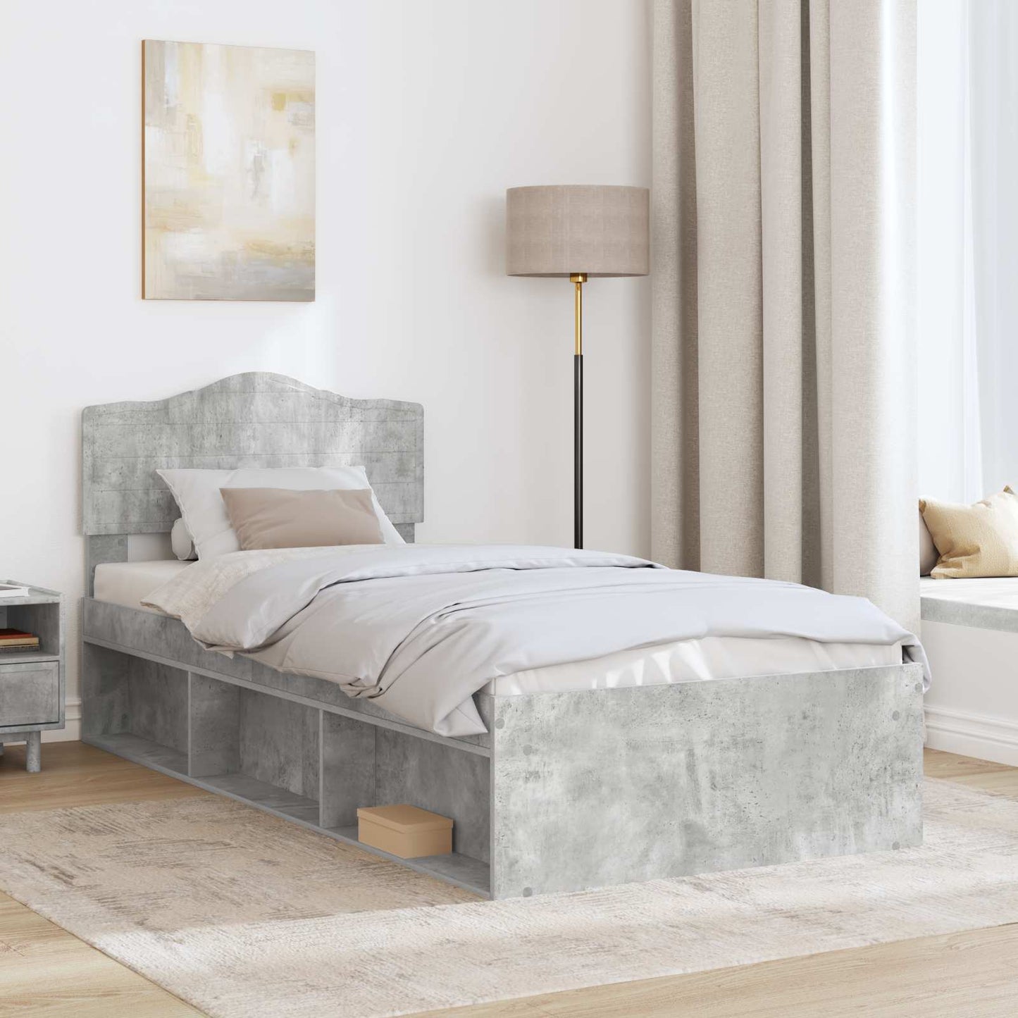 vidaXL Σκελετός Κρεβατιού Γκρι Μπετόν 90 x 190 cm Στερεά ξυλεία πεύκου