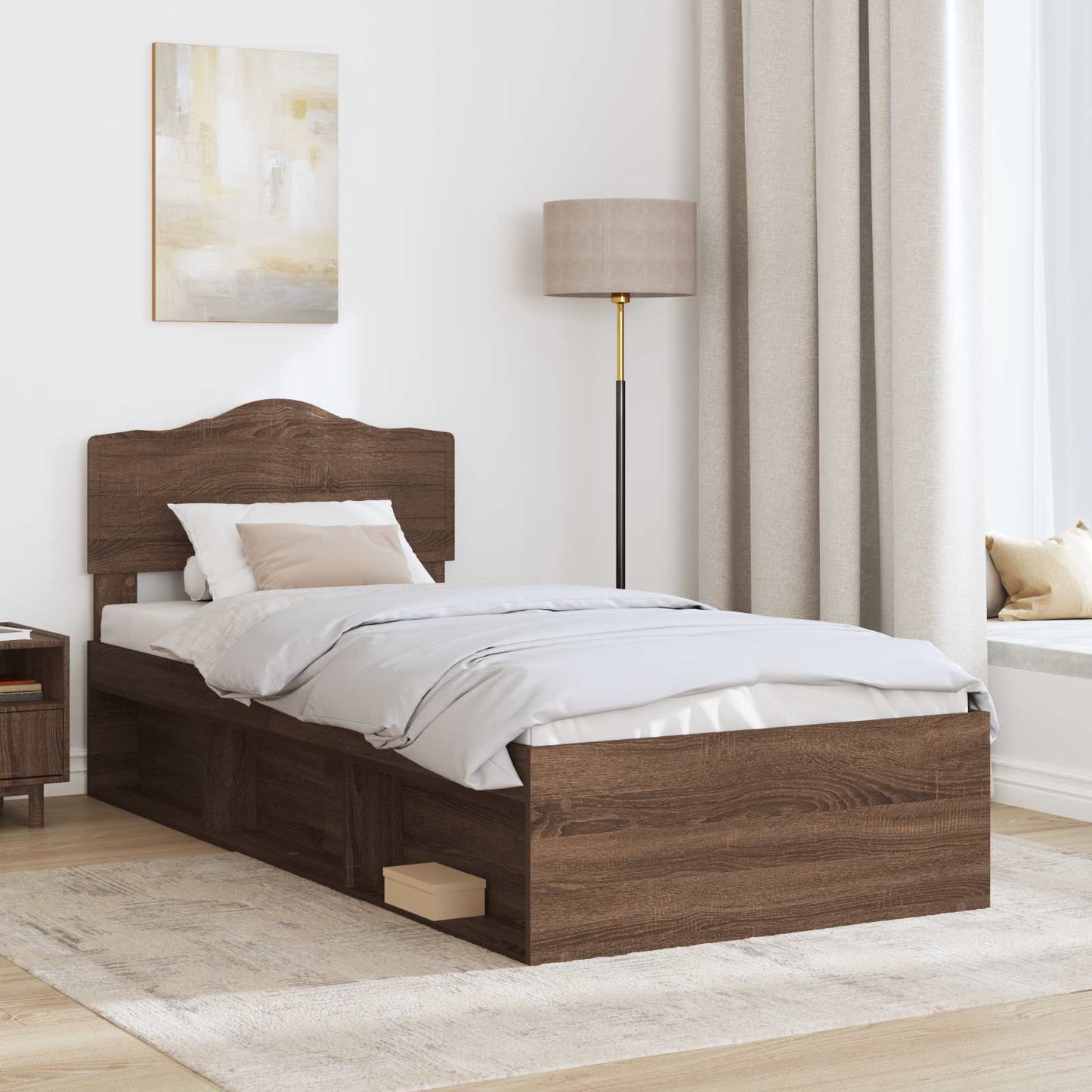 vidaXL Σκελετός Κρεβατιού Καφέ δρυς 90 x 190 cm Στερεά ξυλεία πεύκου