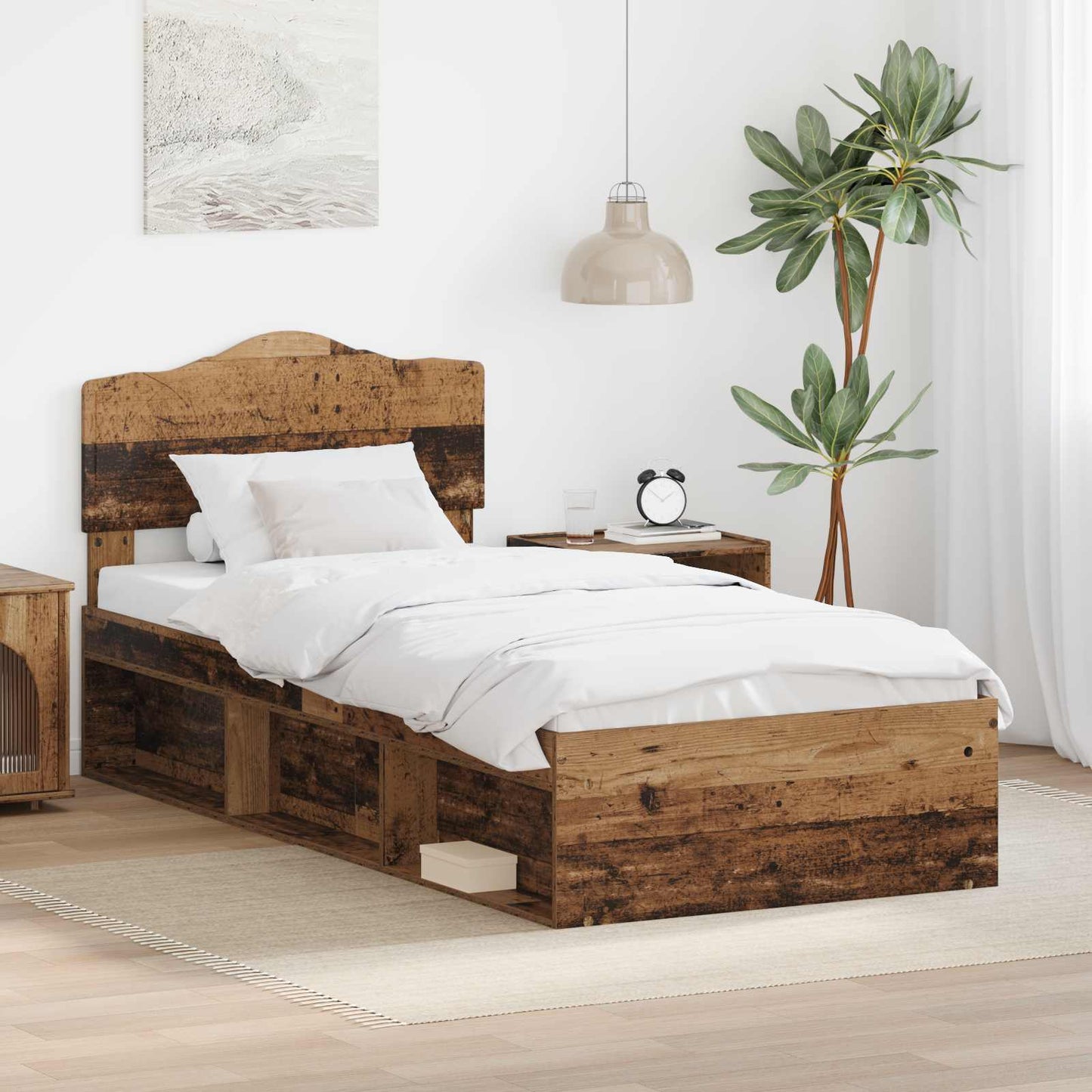 vidaXL Σκελετός Κρεβατιού Παλιό ξύλο 90 x 190 cm Στερεά ξυλεία πεύκου