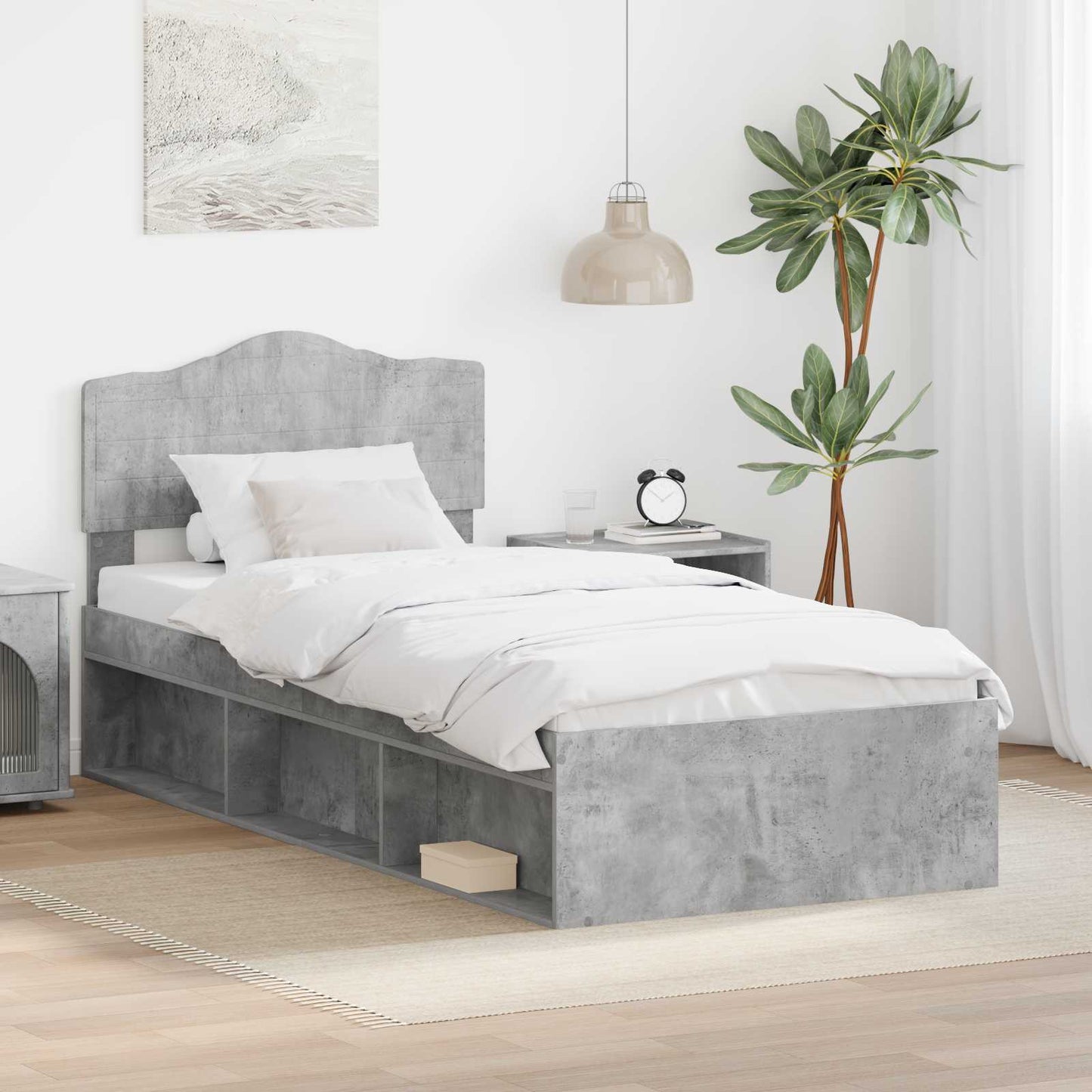 vidaXL Σκελετός Κρεβατιού Γκρι Μπετόν 75 x 190 cm Στερεά ξυλεία πεύκου