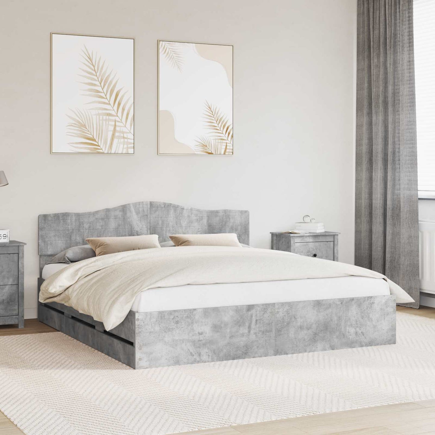 vidaXL Σκελετός Κρεβατιού Σκυρόδεμα Γκρι 180 x 200 cm Μηχανήματος Ξύλο