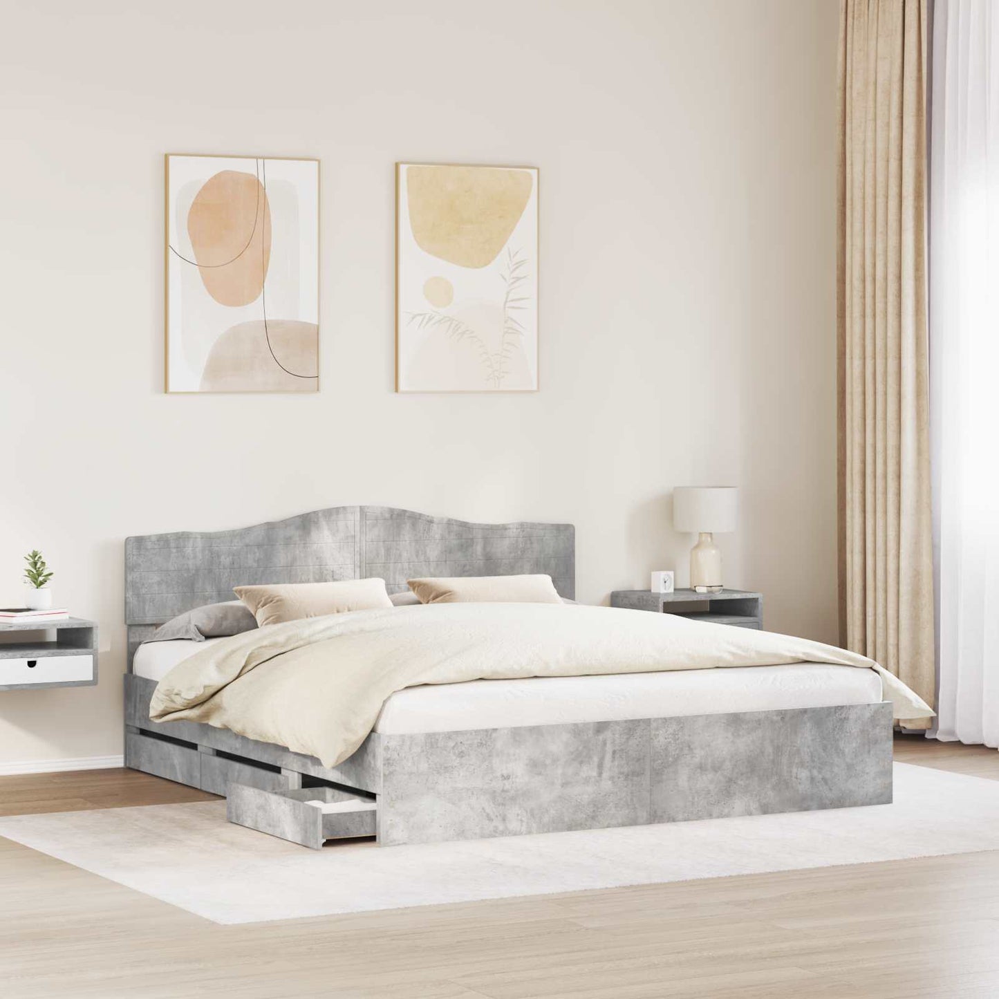 vidaXL Σκελετός Κρεβατιού Σκυρόδεμα Γκρι 180 x 200 cm Μηχανήματος Ξύλο