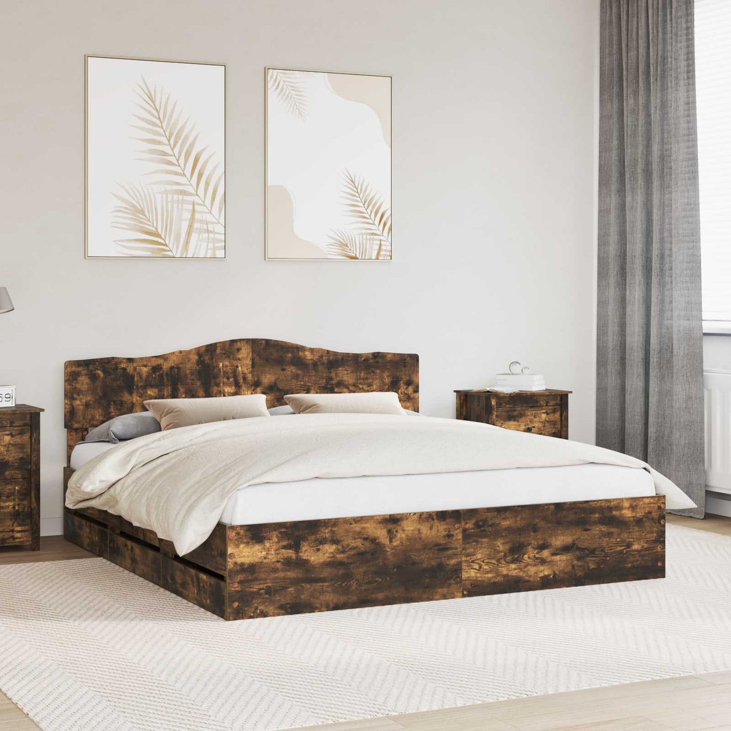 vidaXL Σκελετός Κρεβατιού Καπνιστό Δρύς 180 x 200 cm Μηχανήματος Ξύλο