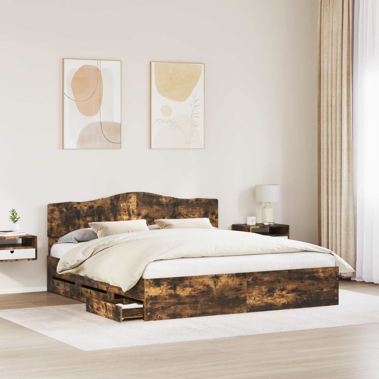vidaXL Σκελετός Κρεβατιού Καπνιστό Δρύς 180 x 200 cm Μηχανήματος Ξύλο