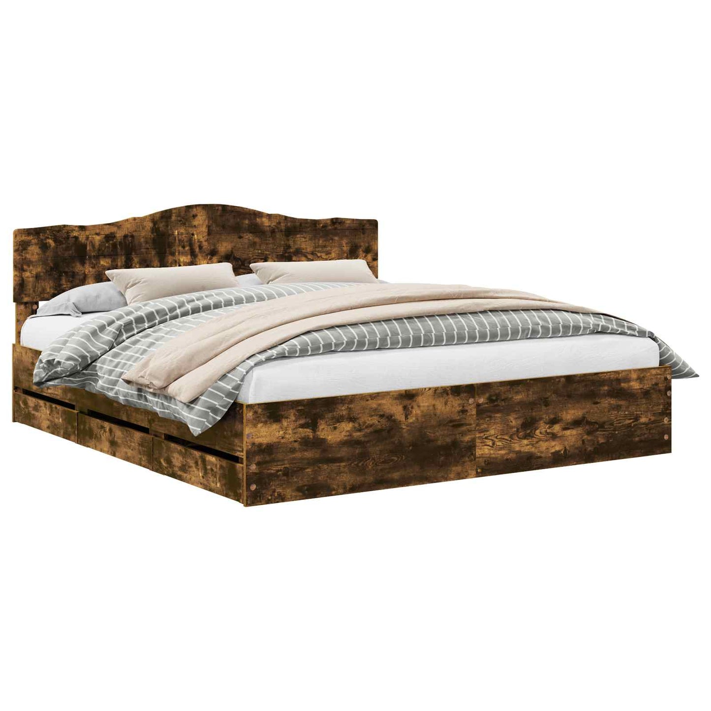 vidaXL Σκελετός Κρεβατιού Καπνιστό Δρύς 180 x 200 cm Μηχανήματος Ξύλο
