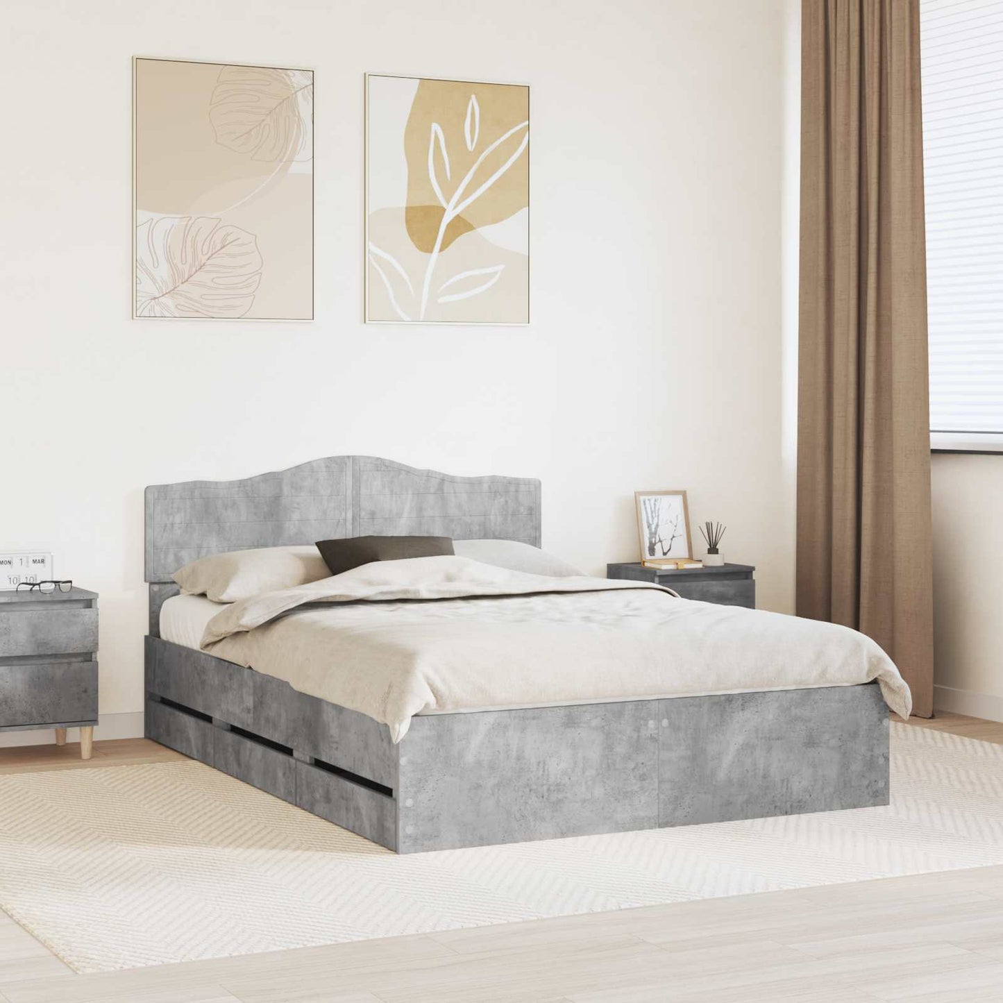vidaXL Σκελετός Κρεβατιού Σκυρόδεμα Γκρι 160 x 200 cm Μηχανήματος Ξύλο