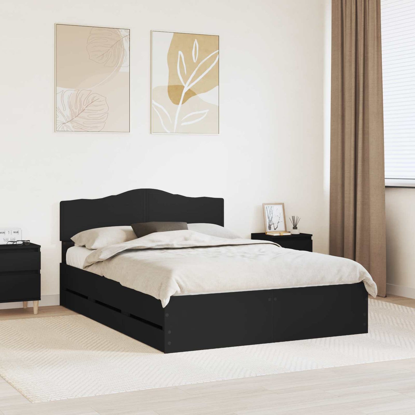 vidaXL Σκελετός Κρεβατιού Μαύρο 150 x 200 cm Μηχανήματος Ξύλο