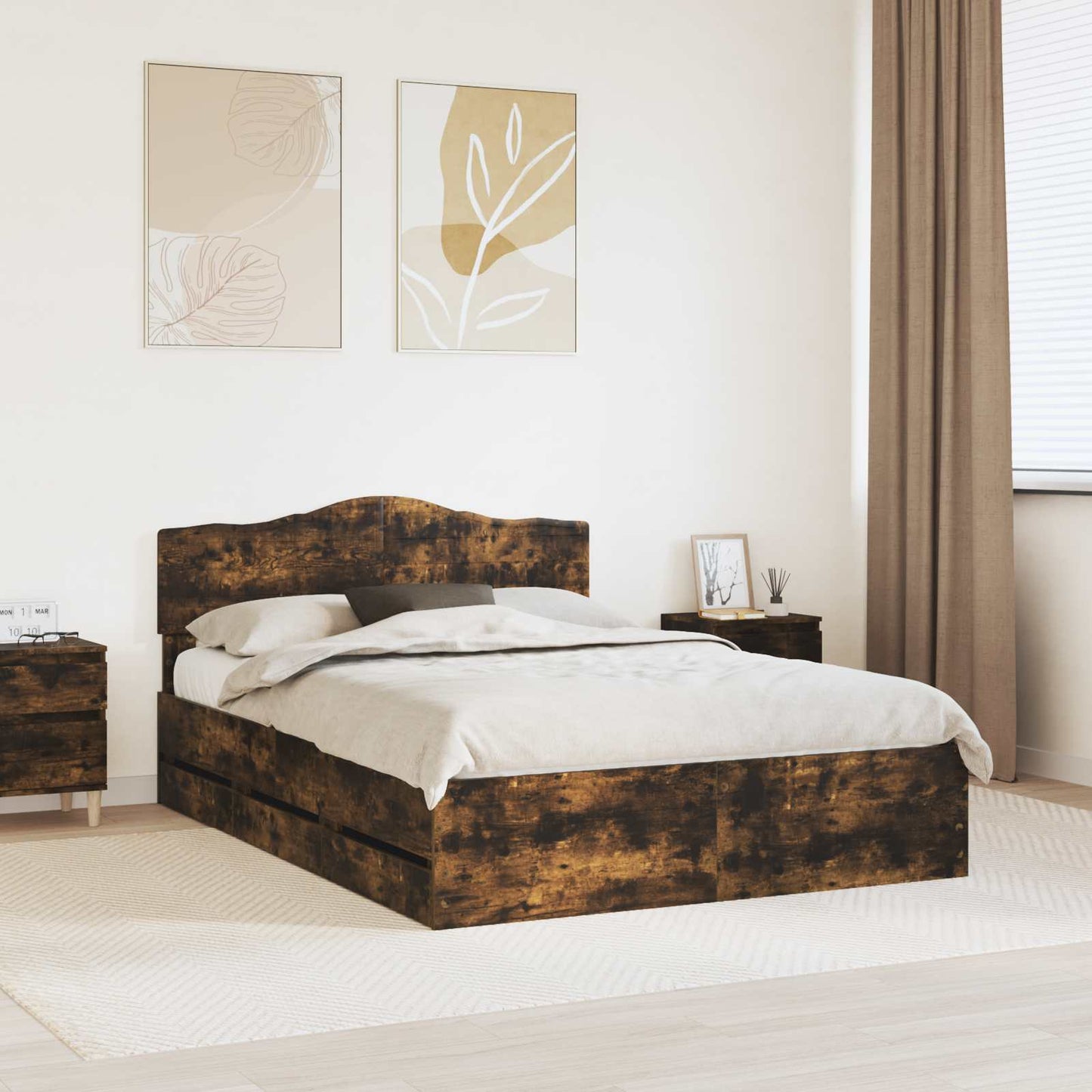 vidaXL Σκελετός Κρεβατιού Καπνιστό Δρύς 150 x 200 cm Μηχανήματος Ξύλο