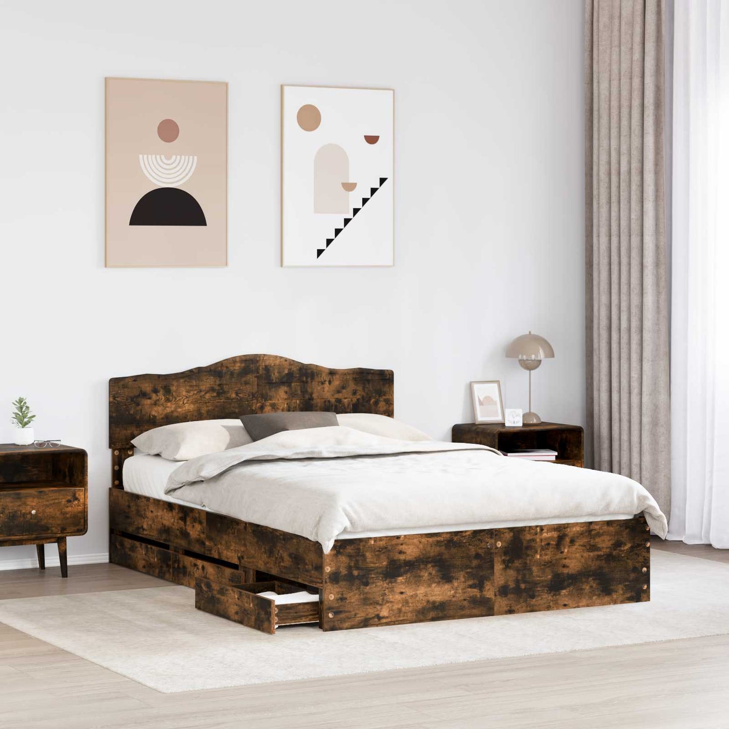 vidaXL Σκελετός Κρεβατιού Καπνιστό Δρύς 150 x 200 cm Μηχανήματος Ξύλο