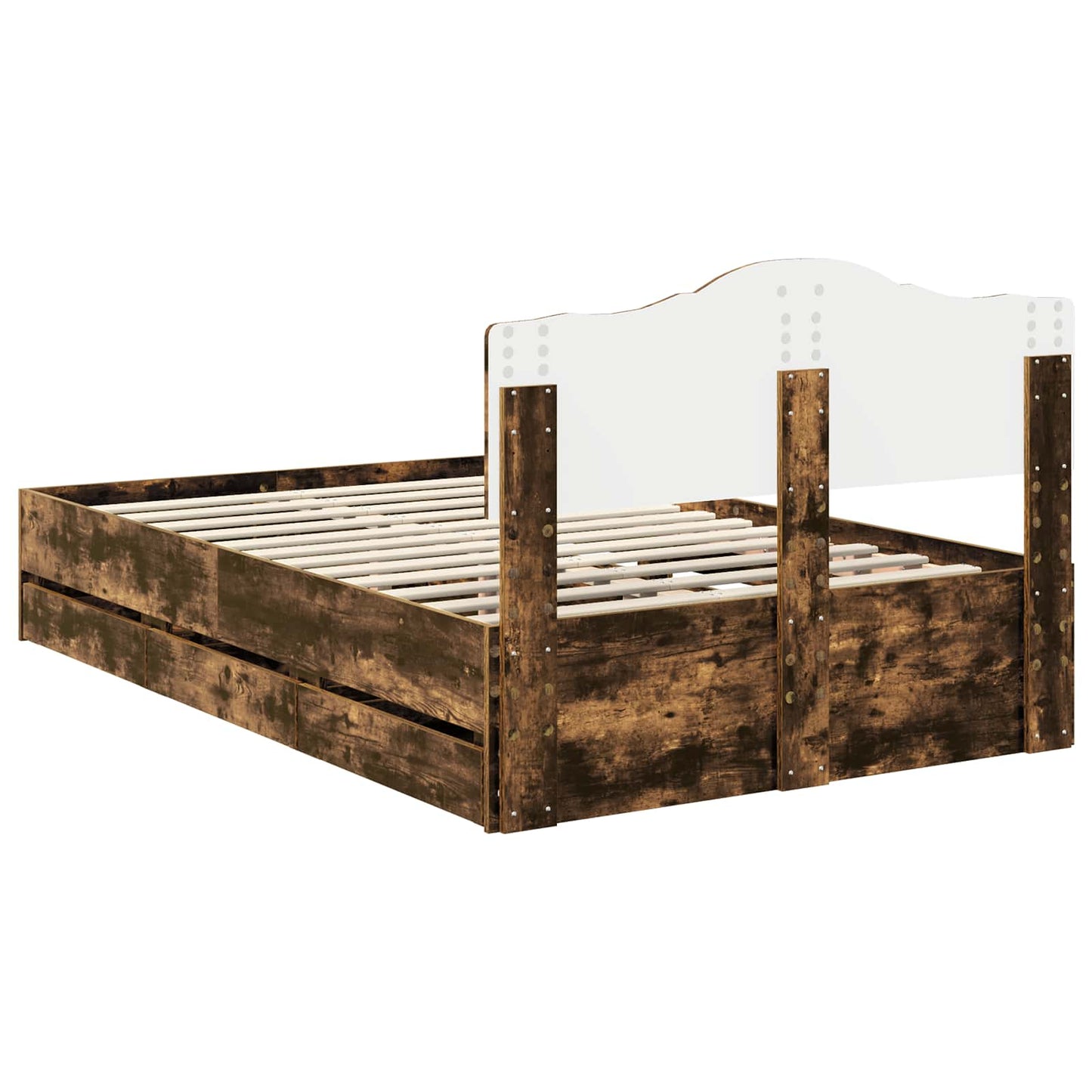 vidaXL Σκελετός Κρεβατιού Καπνιστό Δρύς 135 x 190 cm Μηχανήματος Ξύλο
