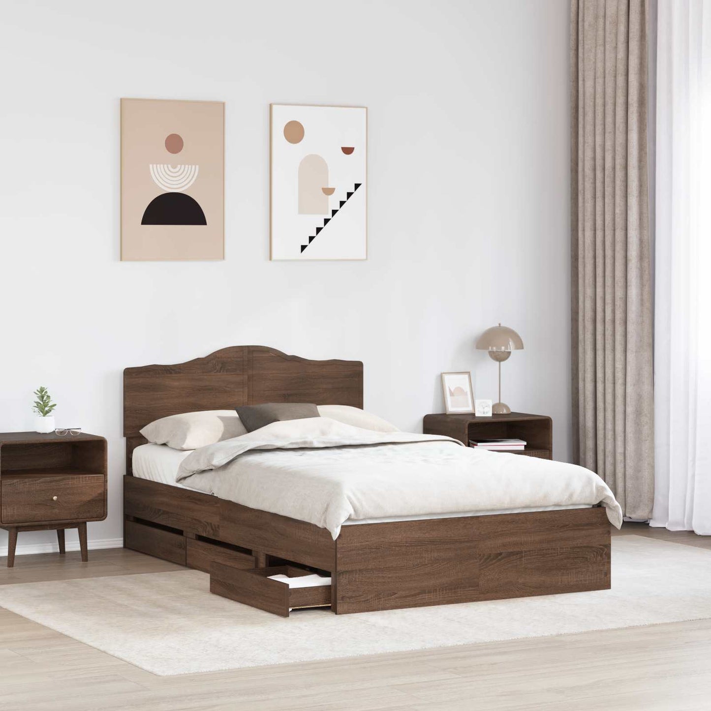 vidaXL Σκελετός Κρεβατιού Καφέ δρυς 135 x 190 cm Μηχανήματος Ξύλο