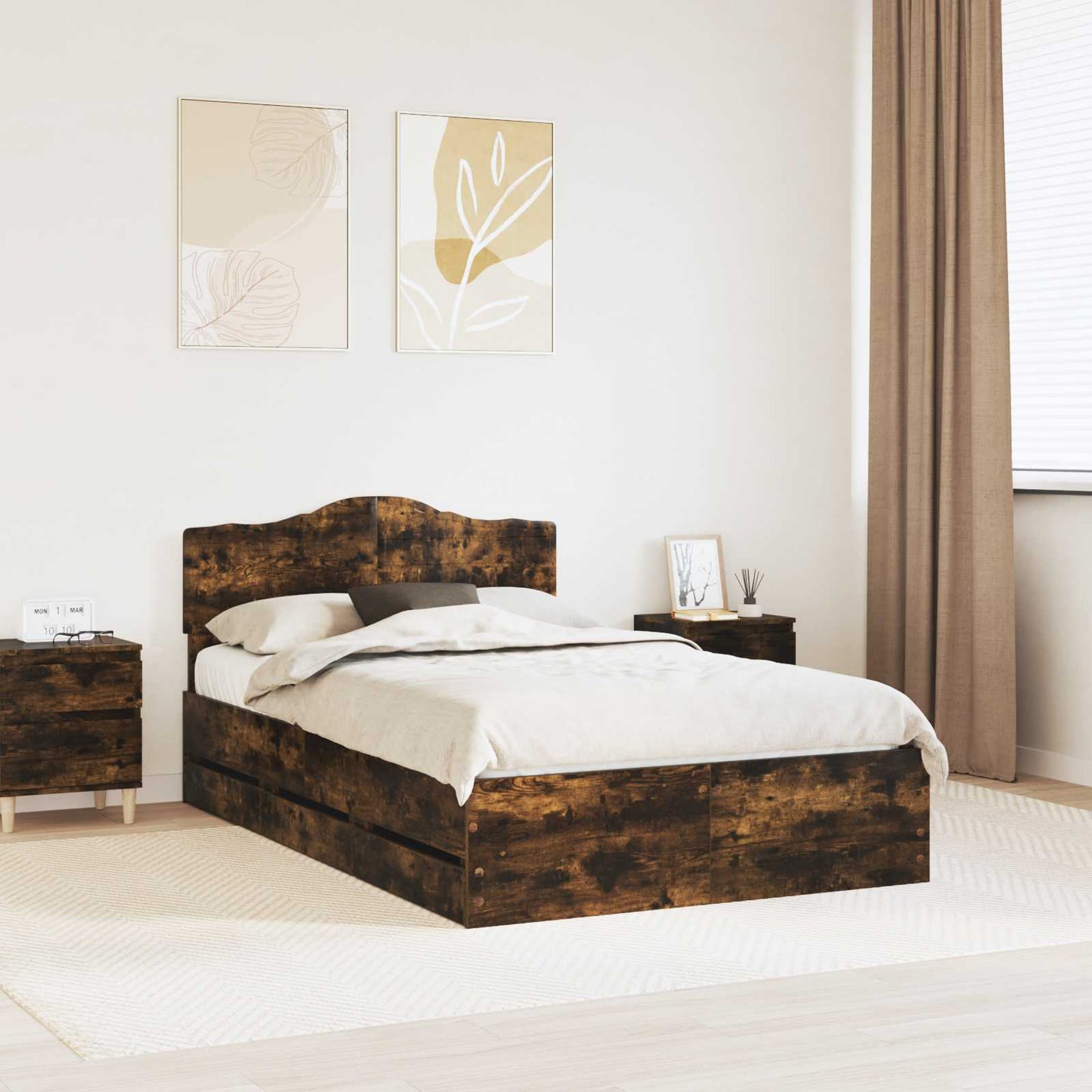 vidaXL Σκελετός Κρεβατιού Καπνιστό Δρύς 120 x 190 cm Μηχανήματος Ξύλο