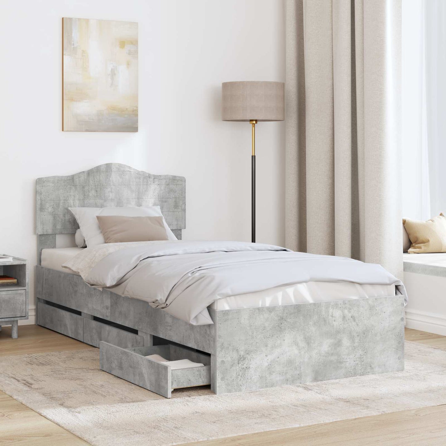 vidaXL Σκελετός Κρεβατιού Σκυρόδεμα Γκρι 90 x 190 cm Μηχανήματος Ξύλο