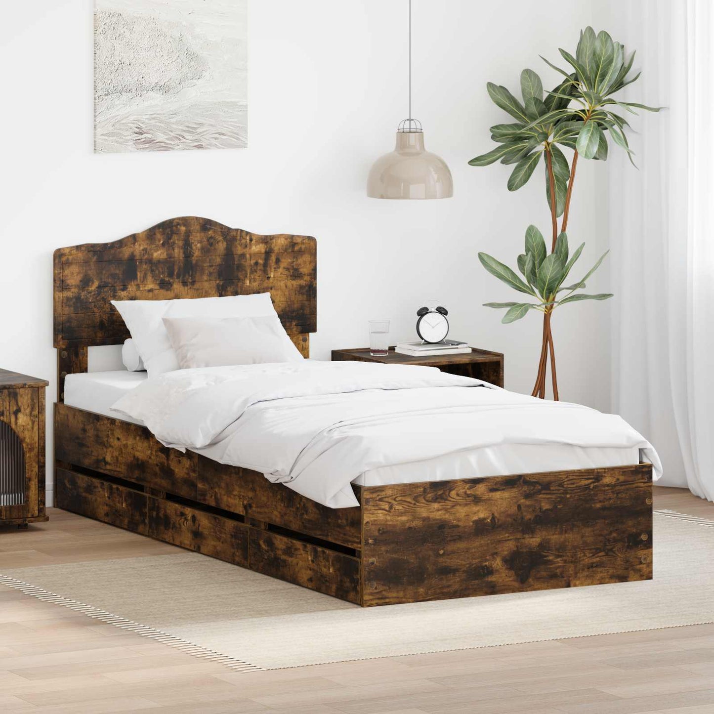vidaXL Σκελετός Κρεβατιού Καπνιστό Δρύς 90 x 200 cm Μηχανήματος Ξύλο