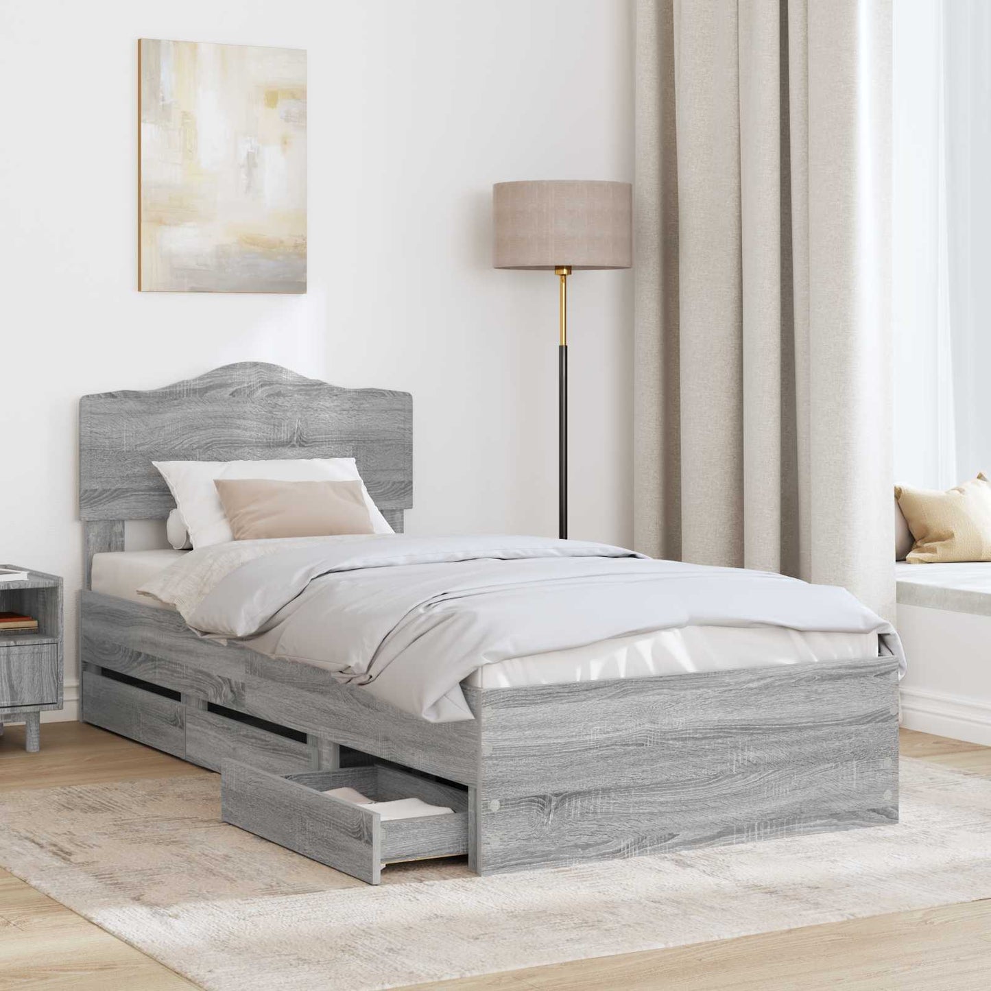 vidaXL Σκελετός Κρεβατιού Γκρίζο Σονομα 90 x 200 cm Μηχανήματος Ξύλο