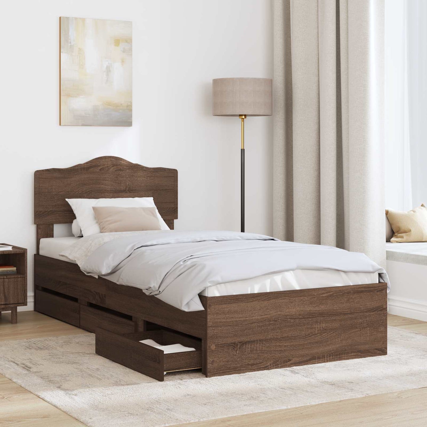 vidaXL Σκελετός Κρεβατιού Καφέ δρυς 90 x 200 cm Μηχανήματος Ξύλο