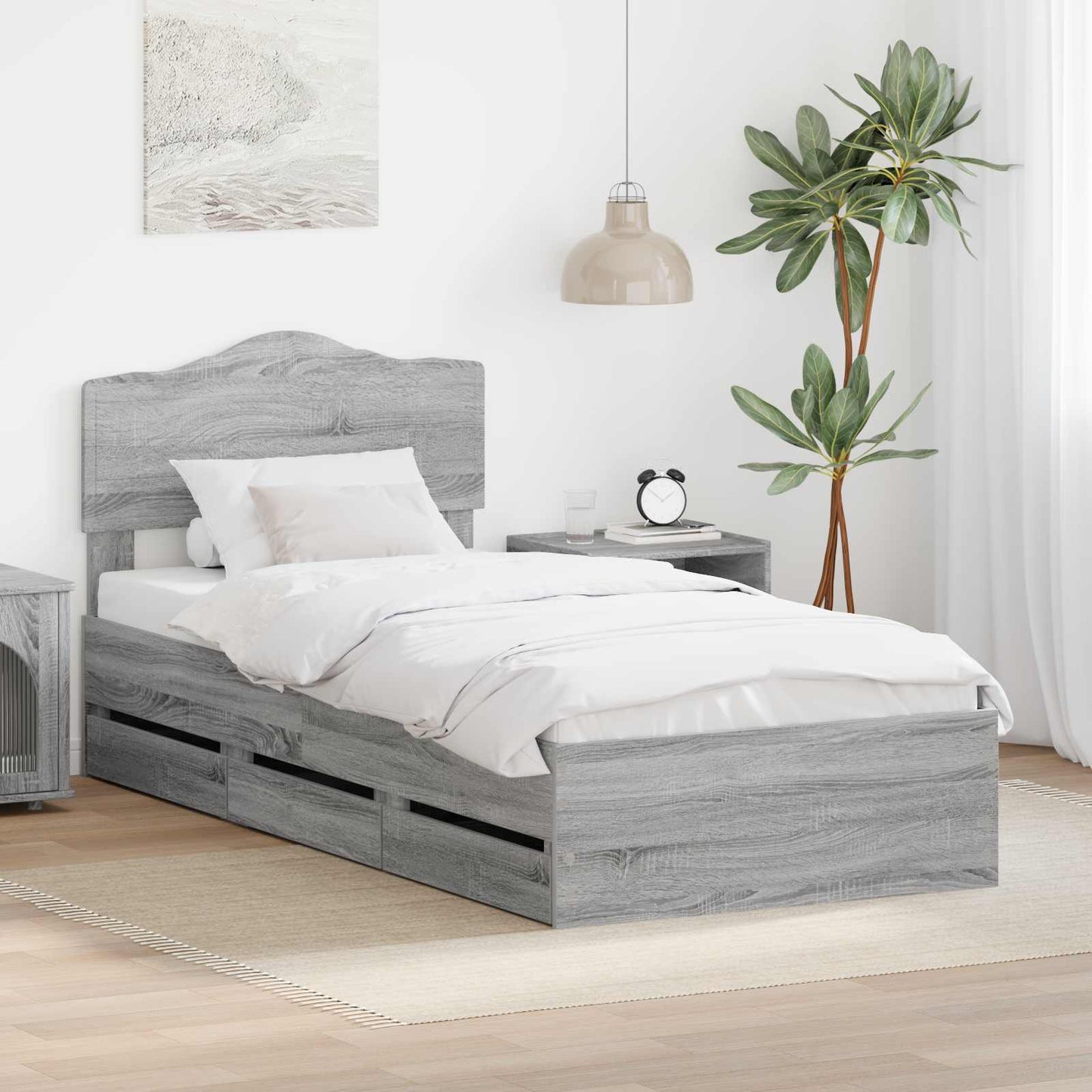 vidaXL Σκελετός Κρεβατιού Γκρίζο Σονομα 90 x 190 cm Μηχανήματος Ξύλο