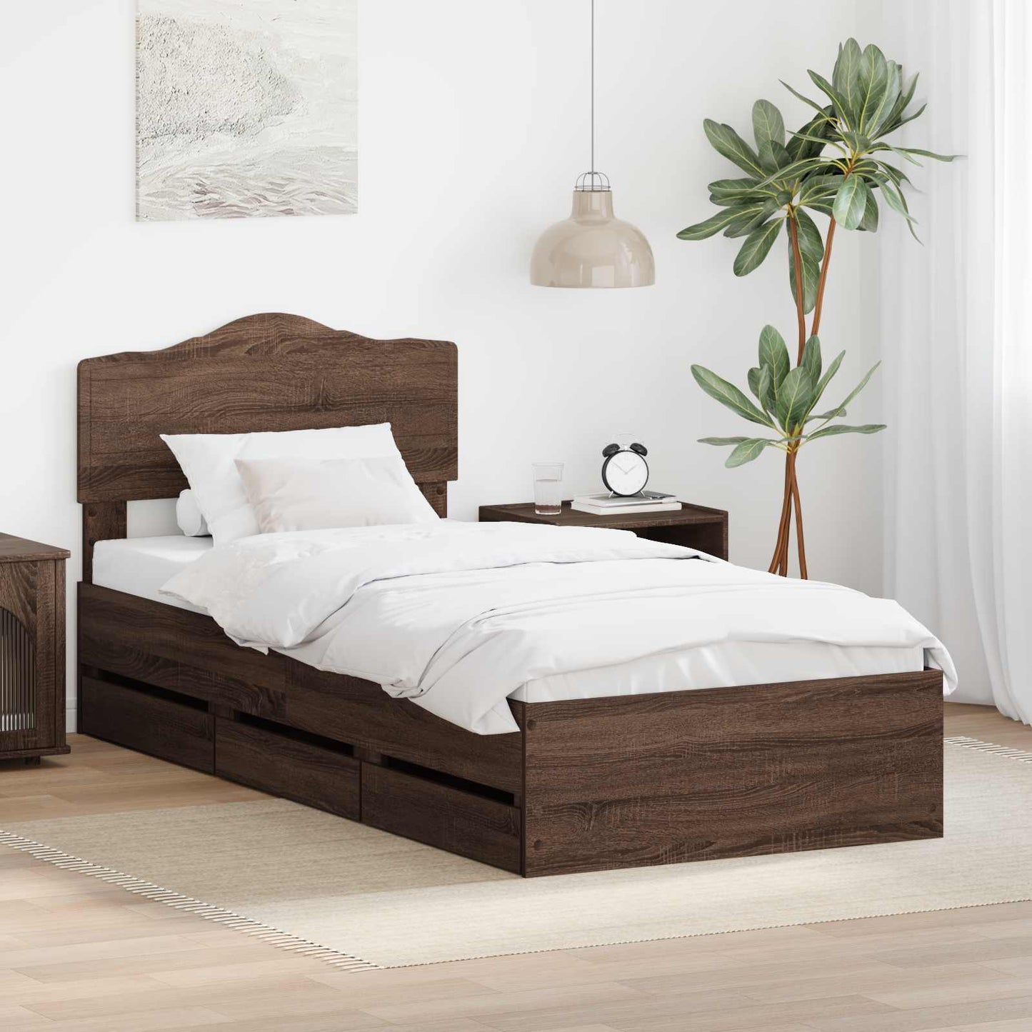 vidaXL Σκελετός Κρεβατιού Καφέ δρυς 90 x 190 cm Μηχανήματος Ξύλο