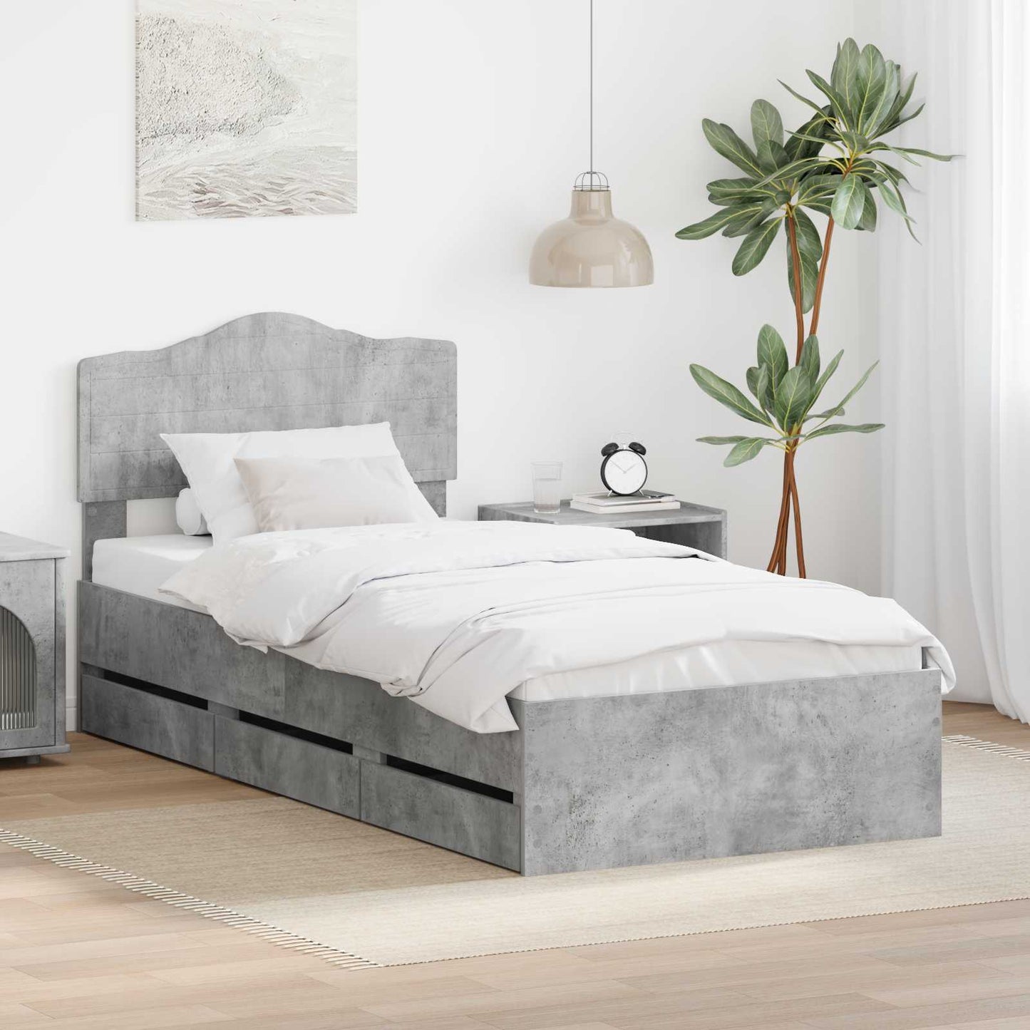 vidaXL Σκελετός Κρεβατιού Σκυρόδεμα Γκρι 75 x 190 cm Μηχανήματος Ξύλο