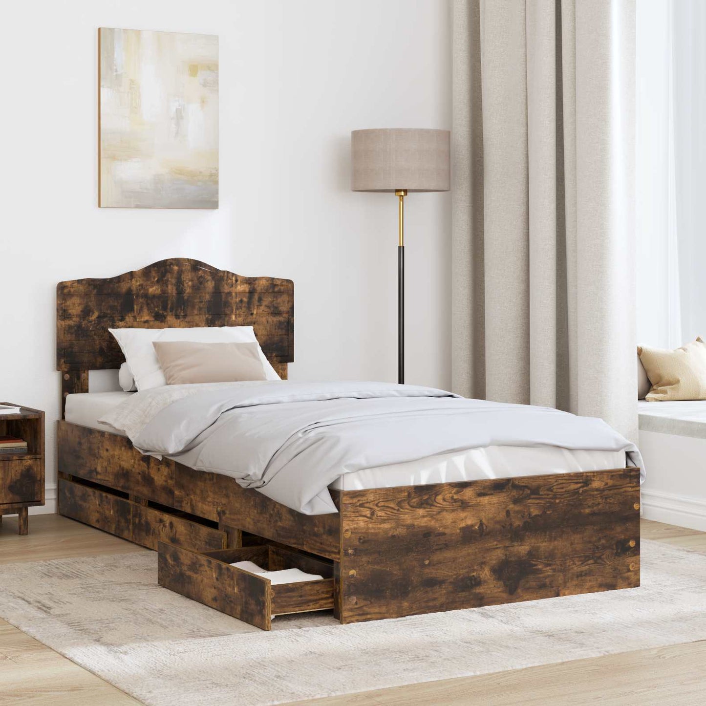 vidaXL Σκελετός Κρεβατιού Καπνιστό Δρύς 75 x 190 cm Μηχανήματος Ξύλο