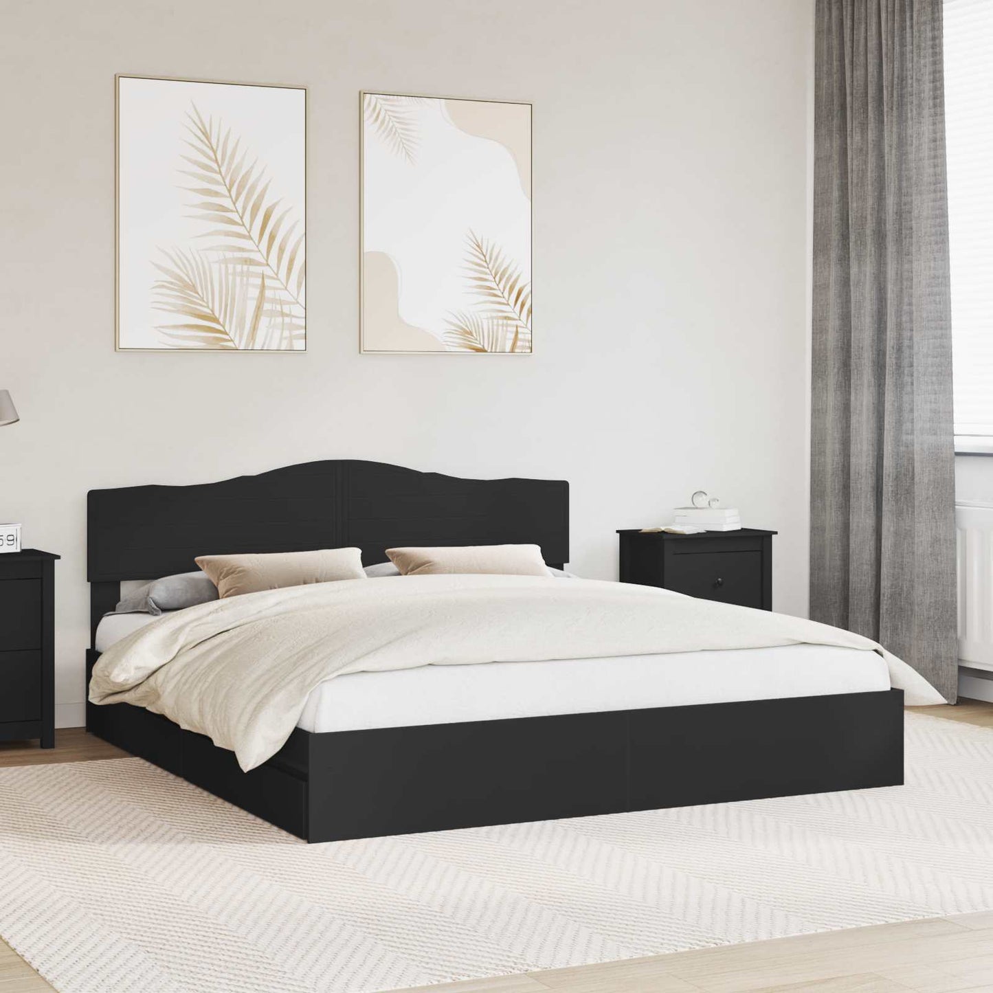 vidaXL Κρεβάτι Αποθήκης Μαύρο 200 x 200 cm Επεξεργασμένο ξύλο