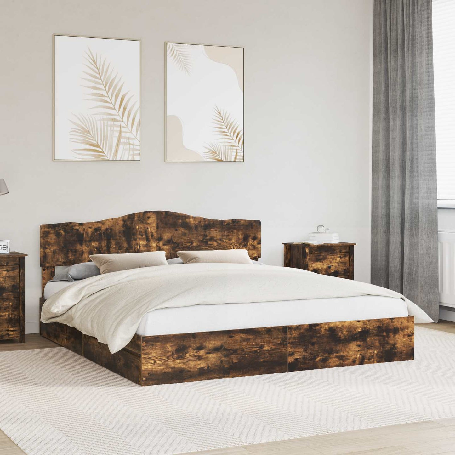 vidaXL Κρεβάτι Αποθήκης Καπνιστό Δρύς 180 x 200 cm Επεξεργασμένο Ξύλο