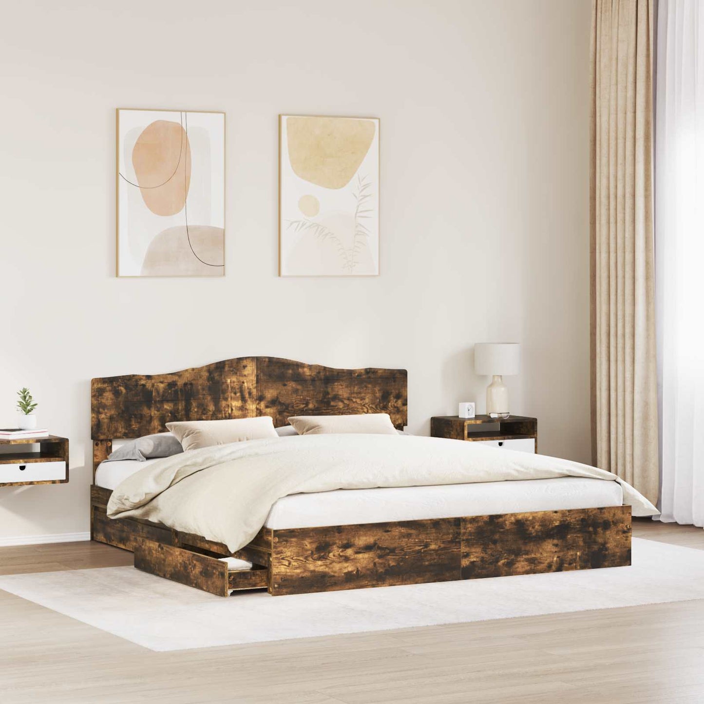 vidaXL Κρεβάτι Αποθήκης Καπνιστό Δρύς 180 x 200 cm Επεξεργασμένο Ξύλο