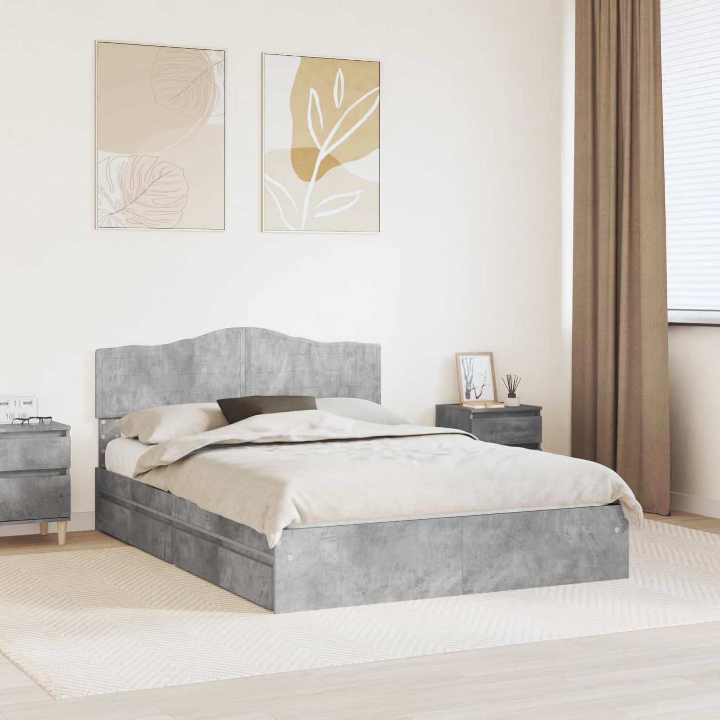 vidaXL Κρεβάτι Αποθήκης Σκυρόδεμα Γκρι 150 x 200 cm Επεξεργασμένο ξύλο