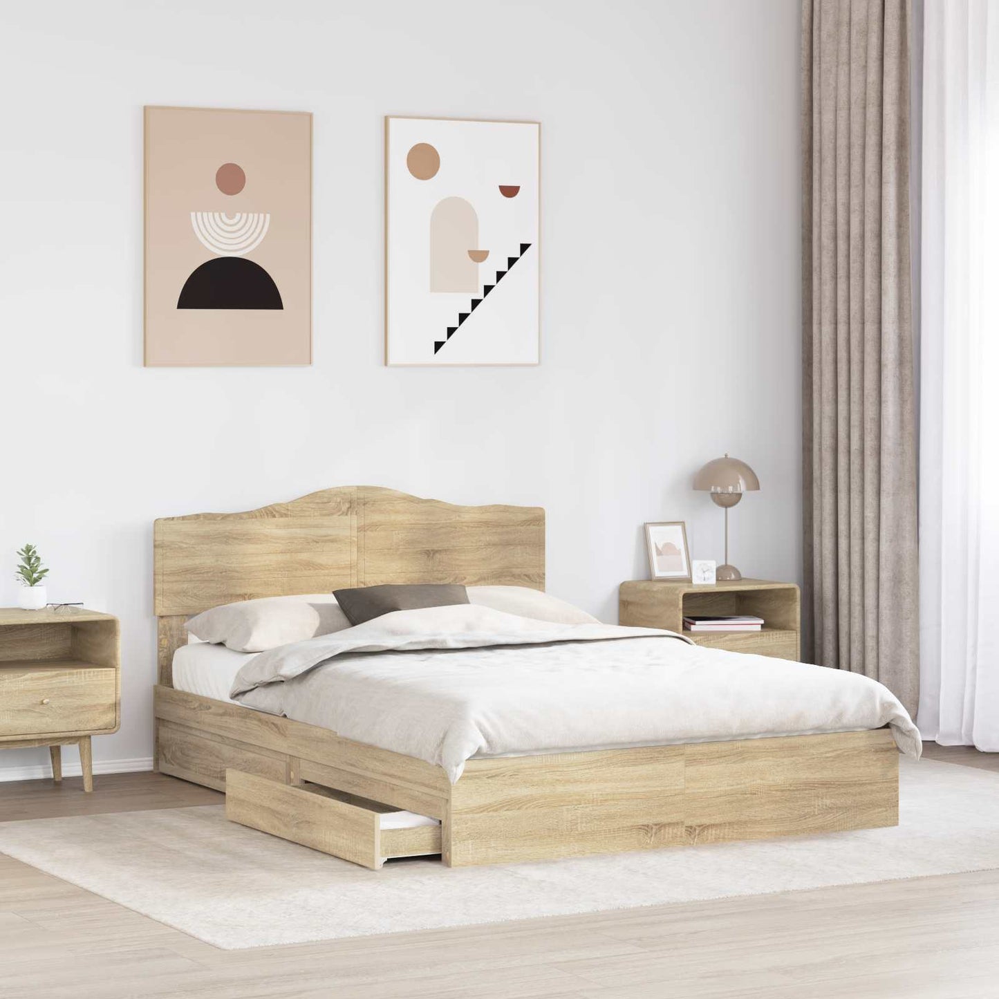 vidaXL Κρεβάτι Αποθήκης Δρύς Sonoma 140 x 200 cm Επεξεργασμένο ξύλο