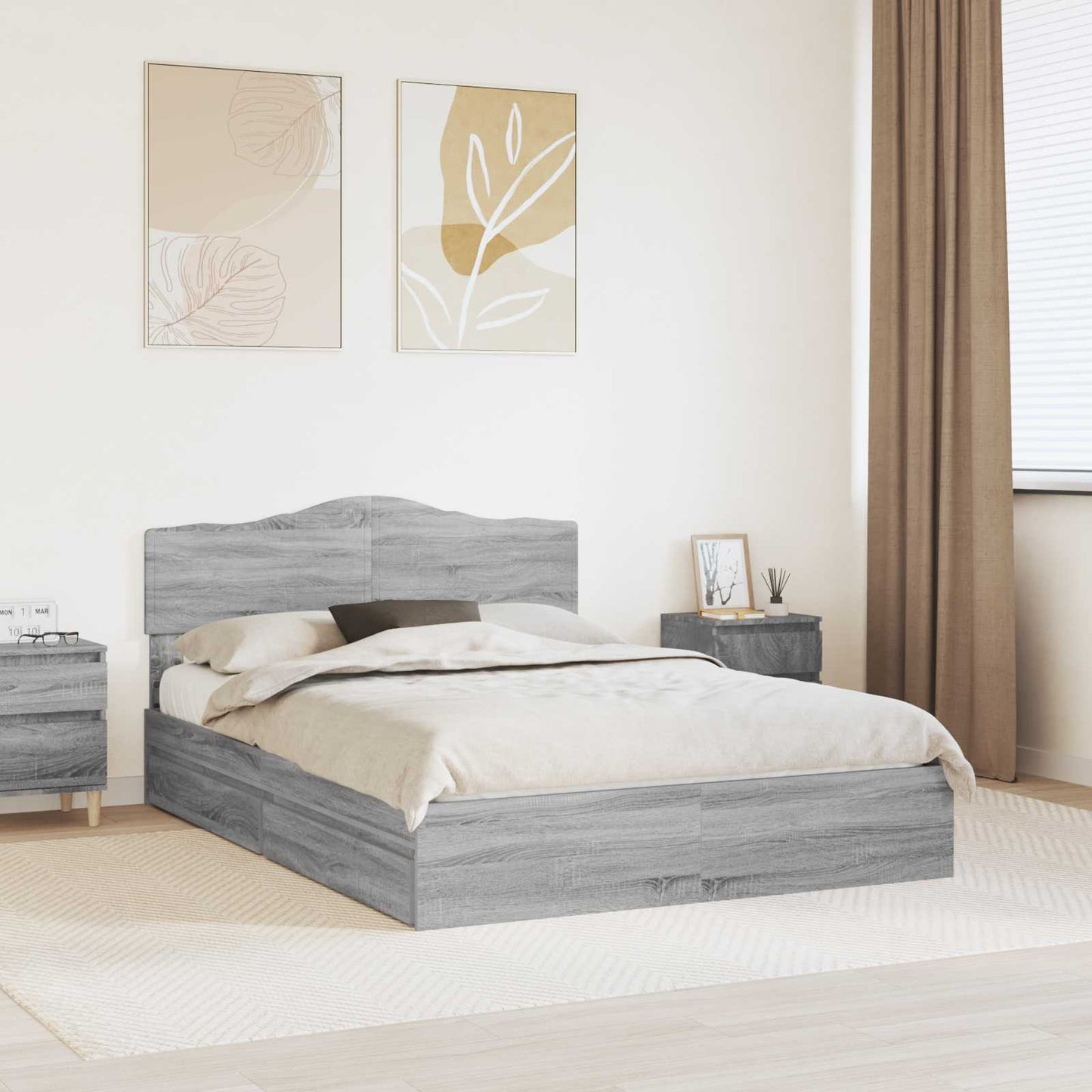 vidaXL Κρεβάτι Αποθήκης Γκρίζο Σονομα 140 x 200 cm Επεξεργασμένο ξύλο