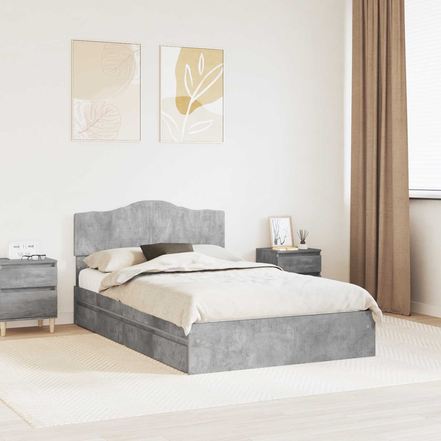 vidaXL Κρεβάτι Αποθήκης Σκυρόδεμα Γκρι 135 x 190 cm Επεξεργασμένο ξύλο