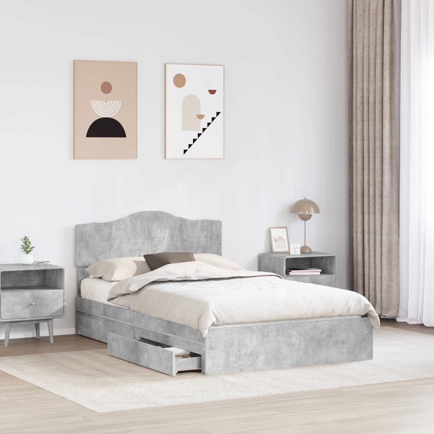 vidaXL Κρεβάτι Αποθήκης Σκυρόδεμα Γκρι 135 x 190 cm Επεξεργασμένο ξύλο