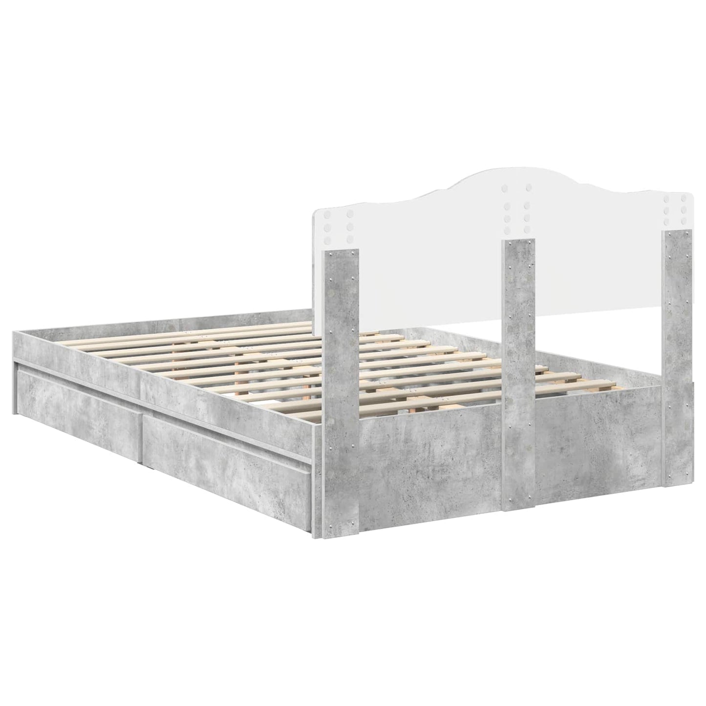 vidaXL Κρεβάτι Αποθήκης Σκυρόδεμα Γκρι 135 x 190 cm Επεξεργασμένο ξύλο