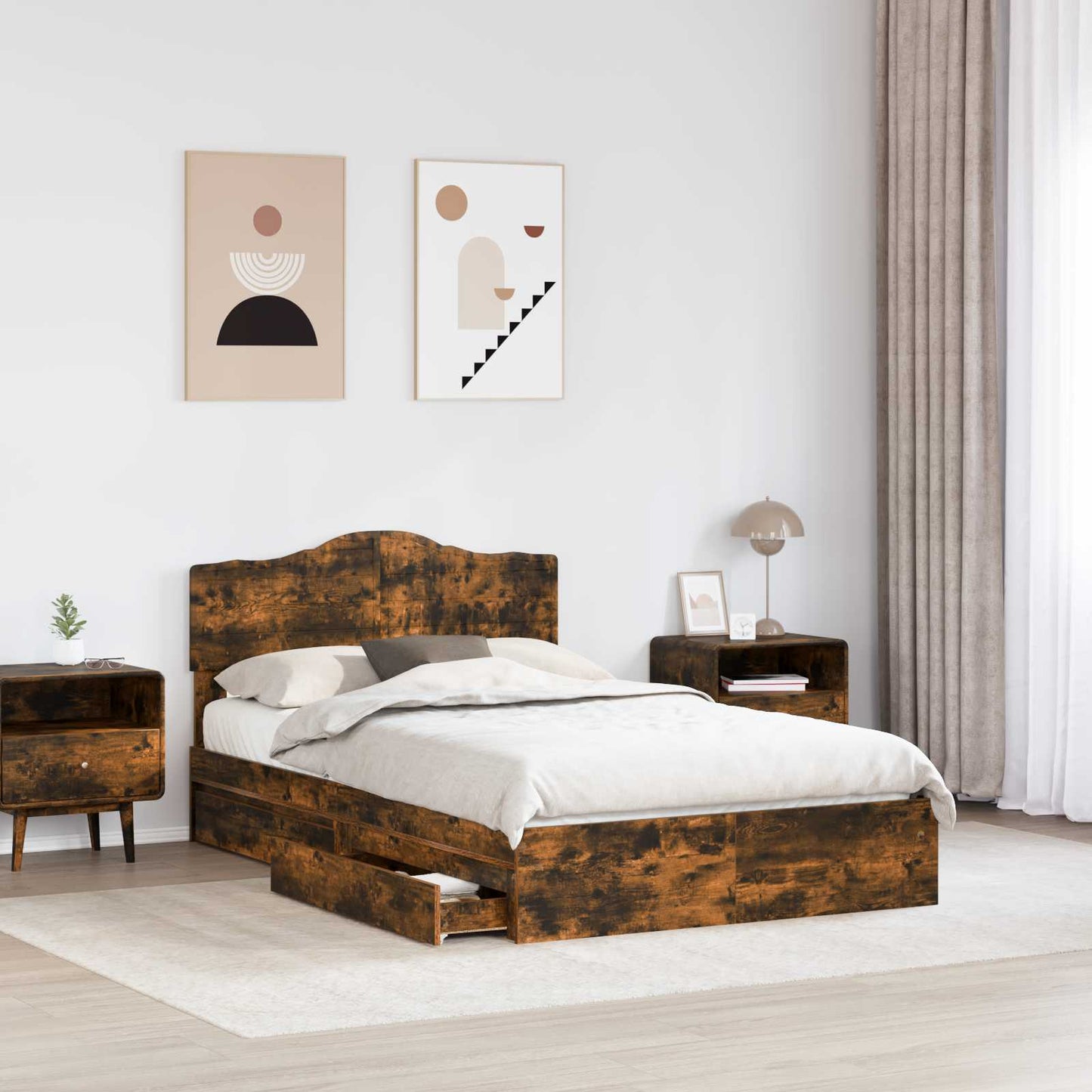 vidaXL Κρεβάτι Αποθήκης Καπνιστό Δρύς 135 x 190 cm Επεξεργασμένο ξύλο
