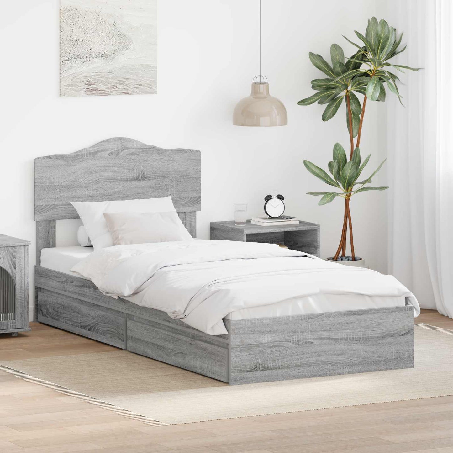 vidaXL Κρεβάτι Αποθήκης Γκρίζο Σονομα 100 x 200 cm Επεξεργασμένο ξύλο