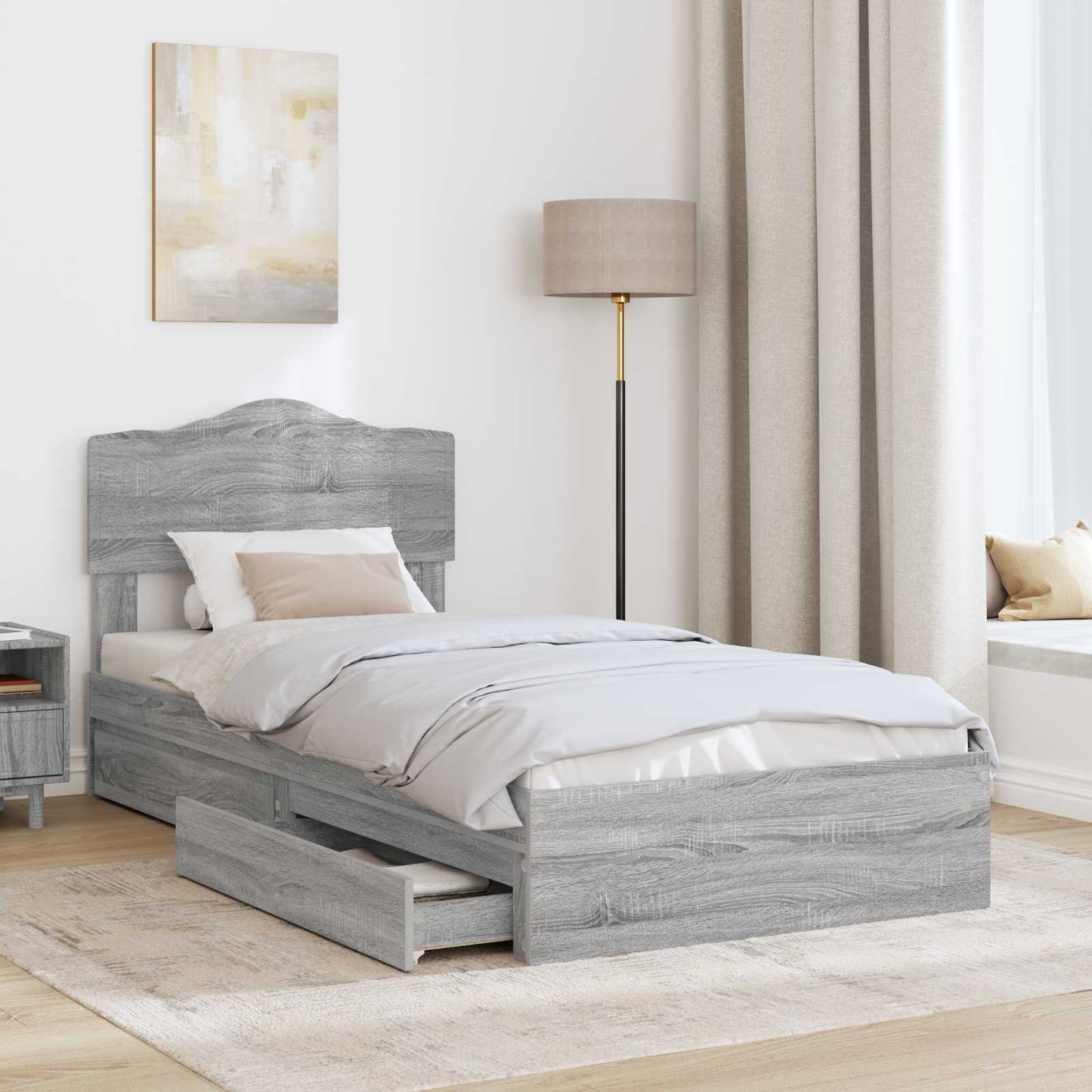 vidaXL Κρεβάτι Αποθήκης Γκρίζο Σονομα 100 x 200 cm Επεξεργασμένο ξύλο