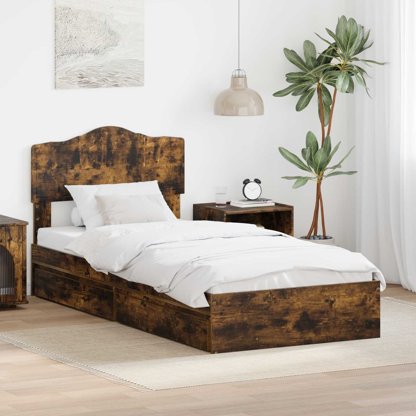 vidaXL Κρεβάτι Αποθήκης Καπνιστό Δρύς 90 x 200 cm Επεξεργασμένο ξύλο