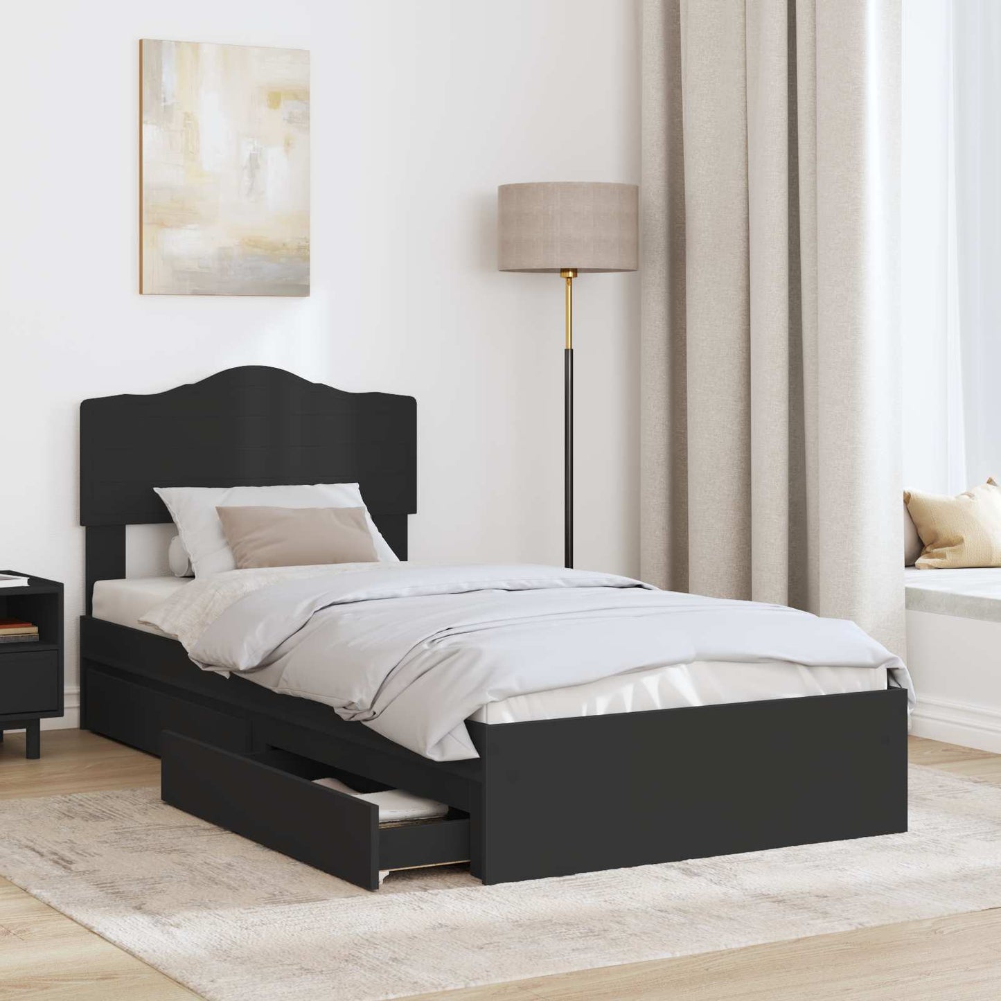 vidaXL Κρεβάτι Αποθήκης Μαύρο 90 x 190 cm Επεξεργασμένο ξύλο