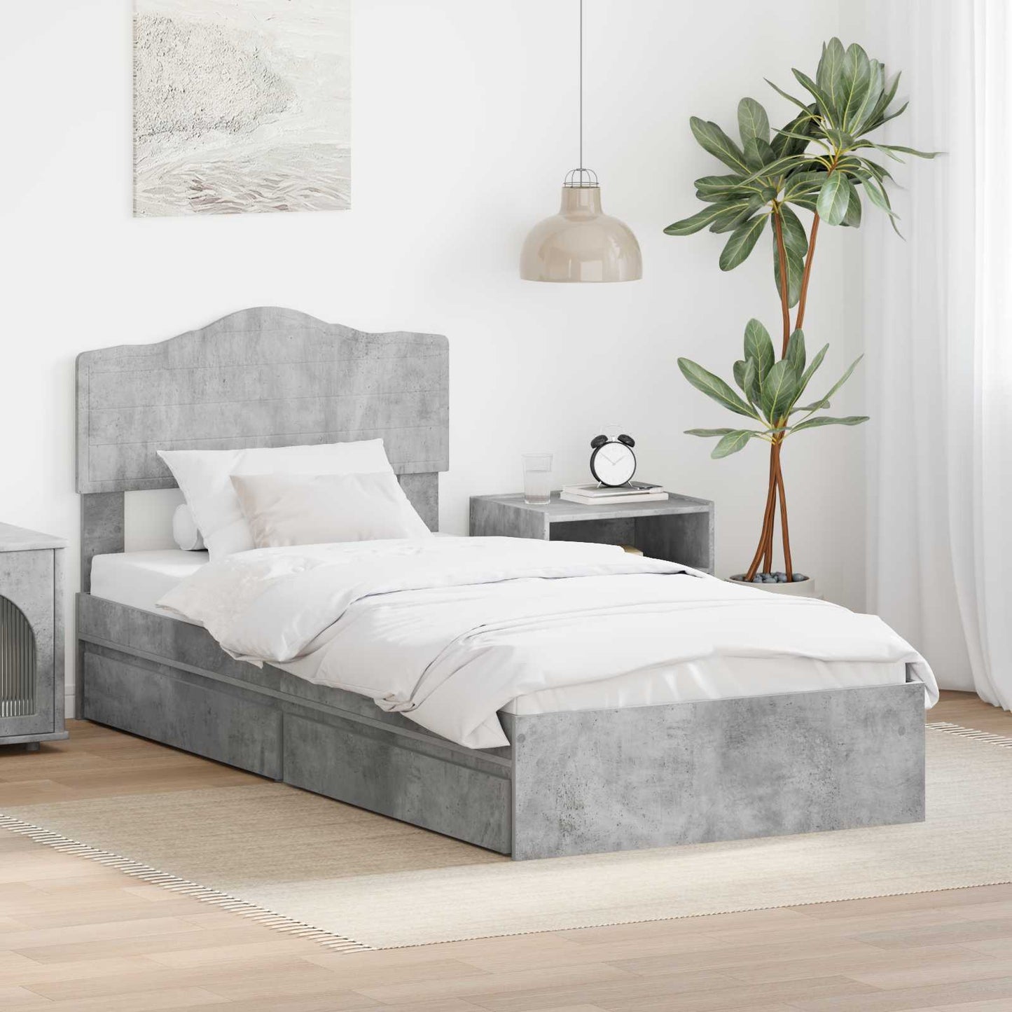 vidaXL Κρεβάτι Αποθήκης Σκυρόδεμα Γκρι 90 x 190 cm Επεξεργασμένο ξύλο