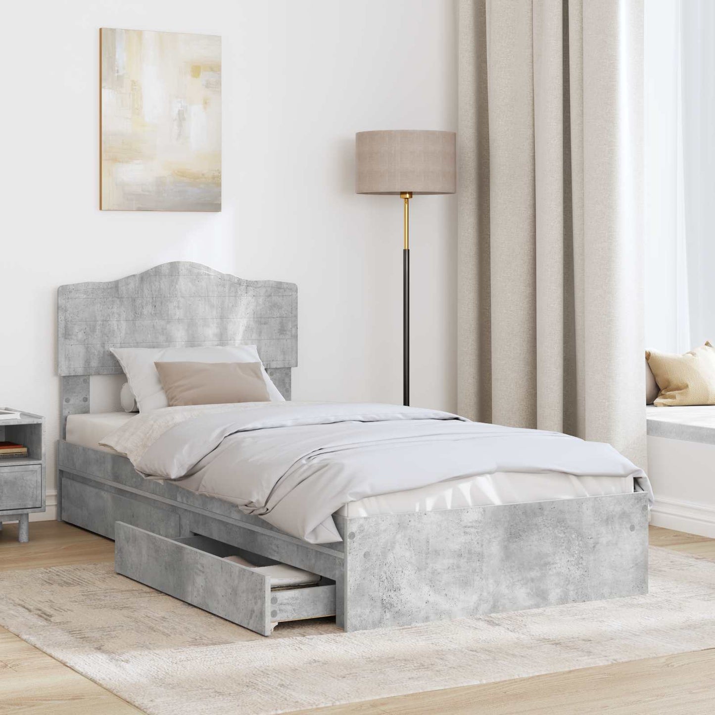 vidaXL Κρεβάτι Αποθήκης Σκυρόδεμα Γκρι 90 x 190 cm Επεξεργασμένο ξύλο