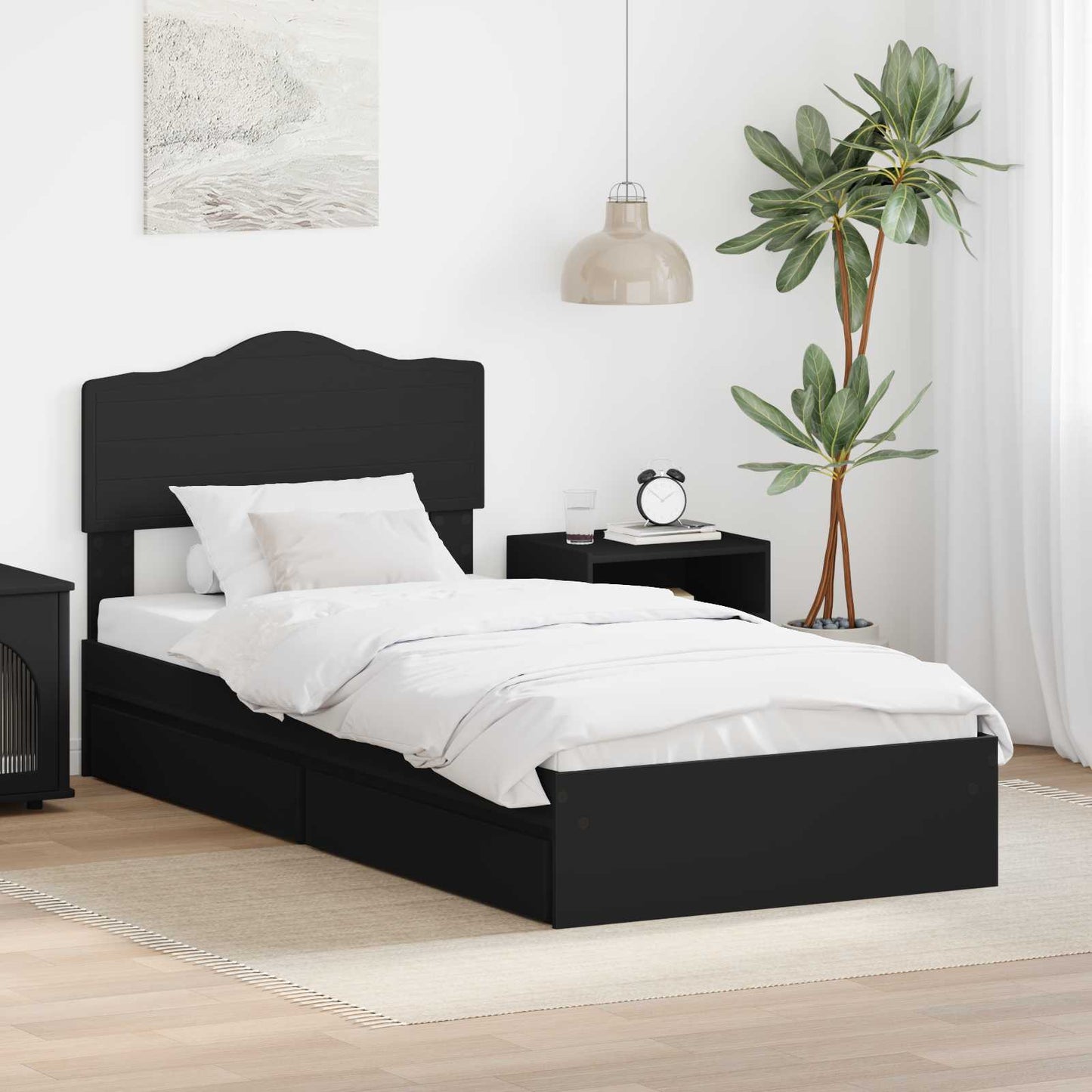 vidaXL Κρεβάτι Αποθήκης Μαύρο 70 x 190 cm Επεξεργασμένο ξύλο