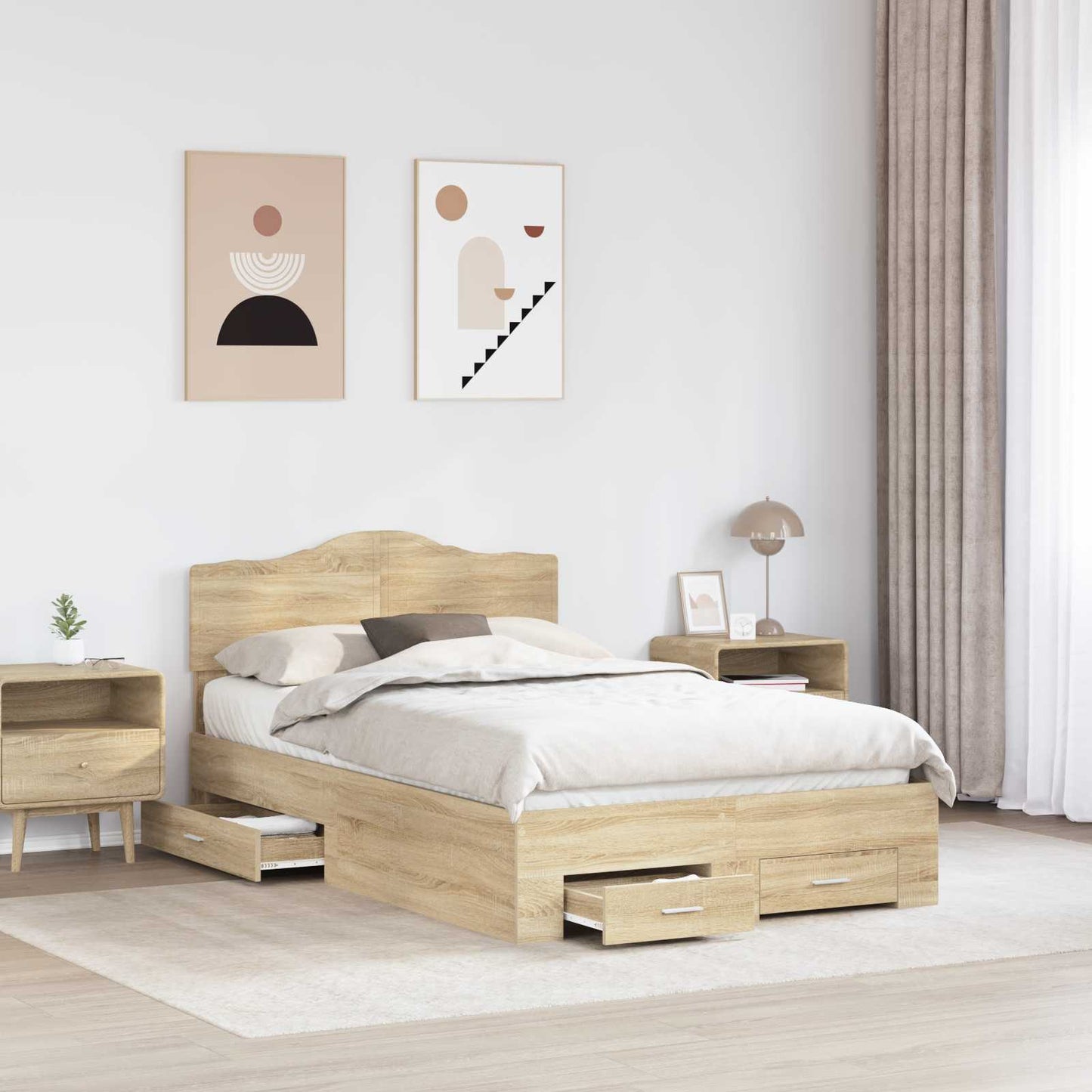vidaXL Σκελετός Κρεβατιού Δρύς Sonoma 135 x 190 cm Επεξεργασμένο ξύλο