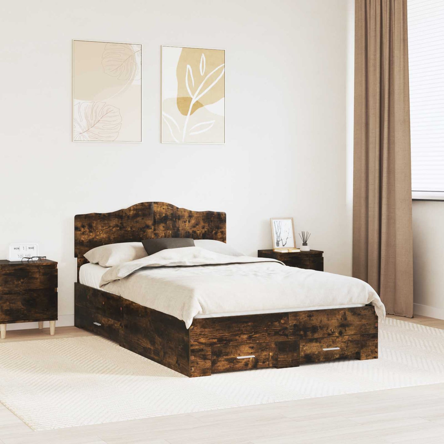 vidaXL Σκελετός Κρεβατιού με κεφαλάρι Καπνιστό Δρύς 120 x 200 cm