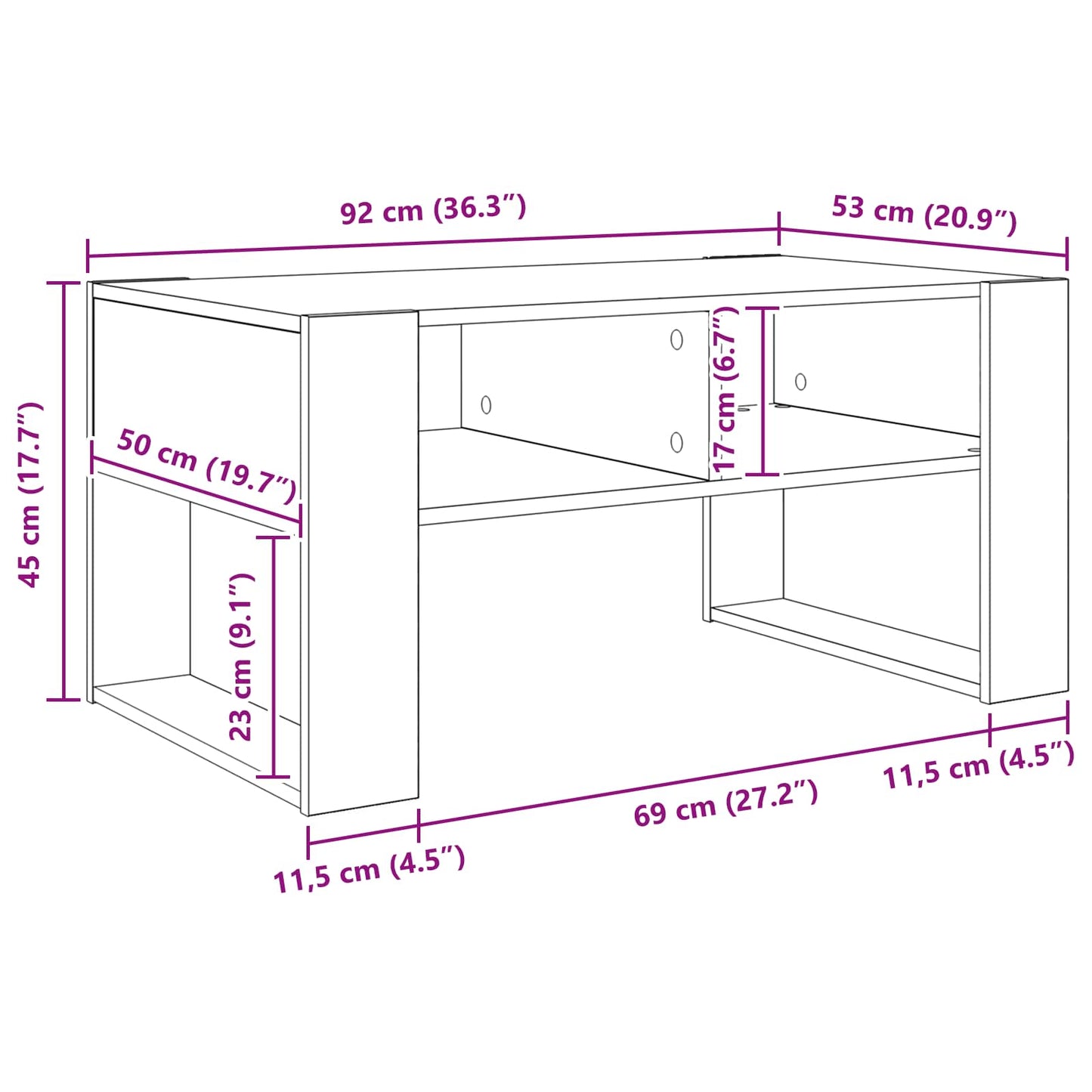 vidaXL Τραπεζάκι σαλονιού με αποθήκευση Δρύς Sonoma 92 x 53 x 45 εκ.