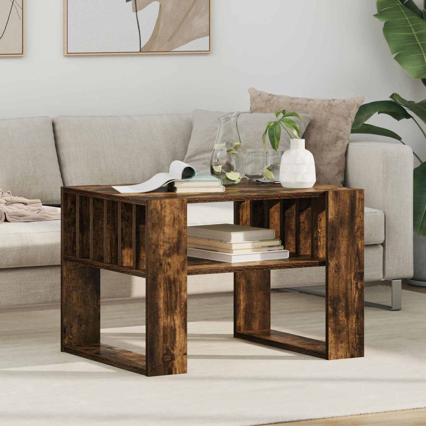 vidaXL Τραπεζάκι σαλονιού Καπνιστό Δρύς 66 x 49,5 x 45 εκ.